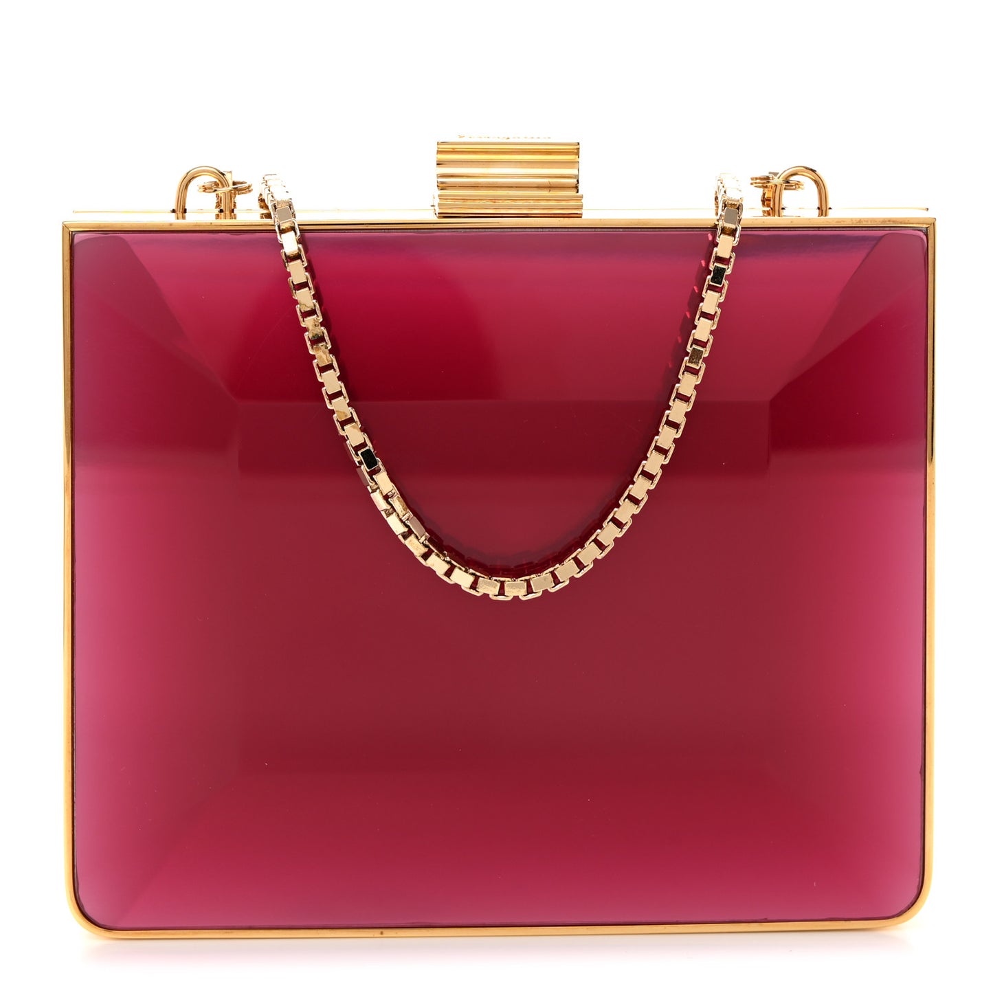 Metal Plexiglass Dolly Box Clutch Deep Fuchsia