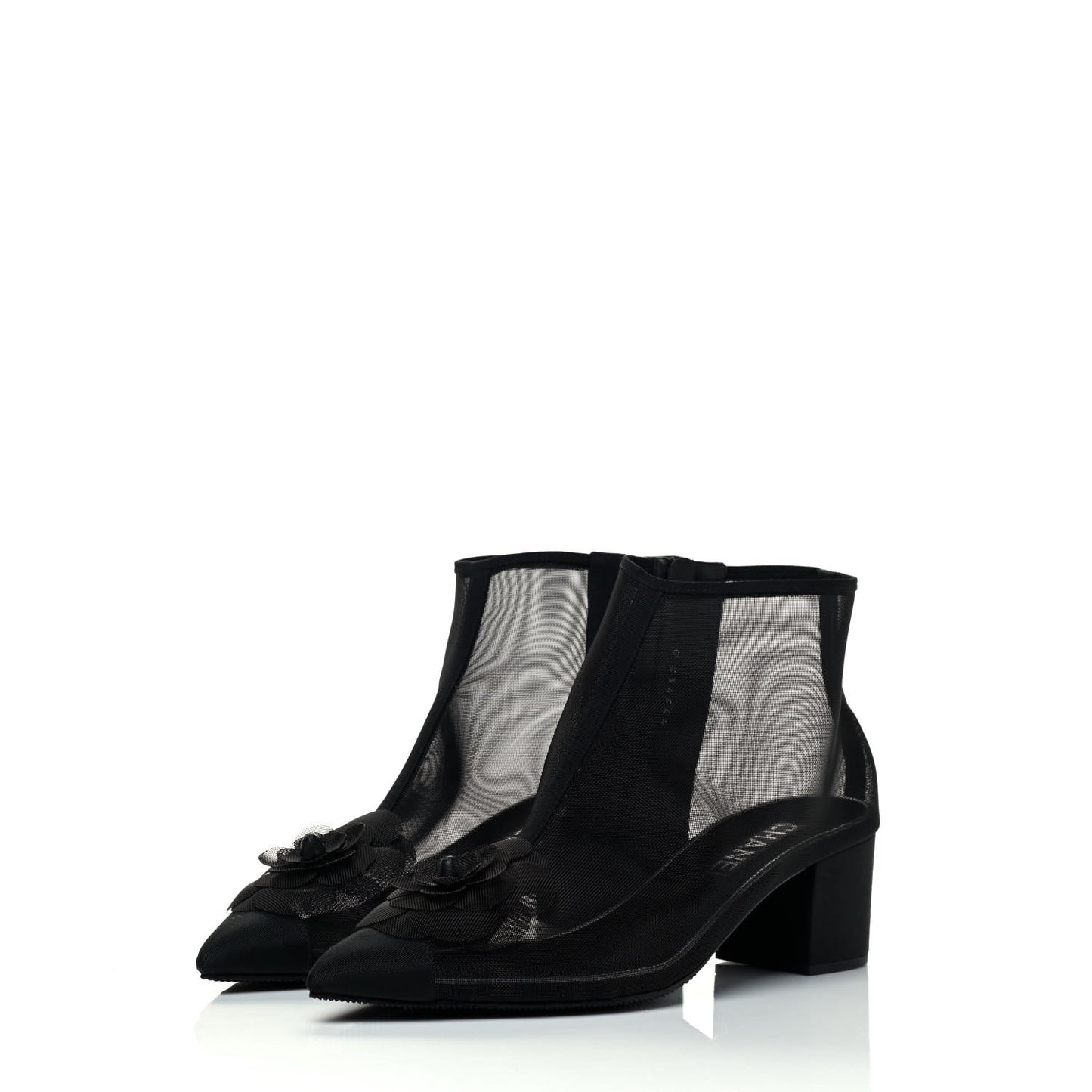Mesh Grosgrain Camellia Short Boots 39.5 Black