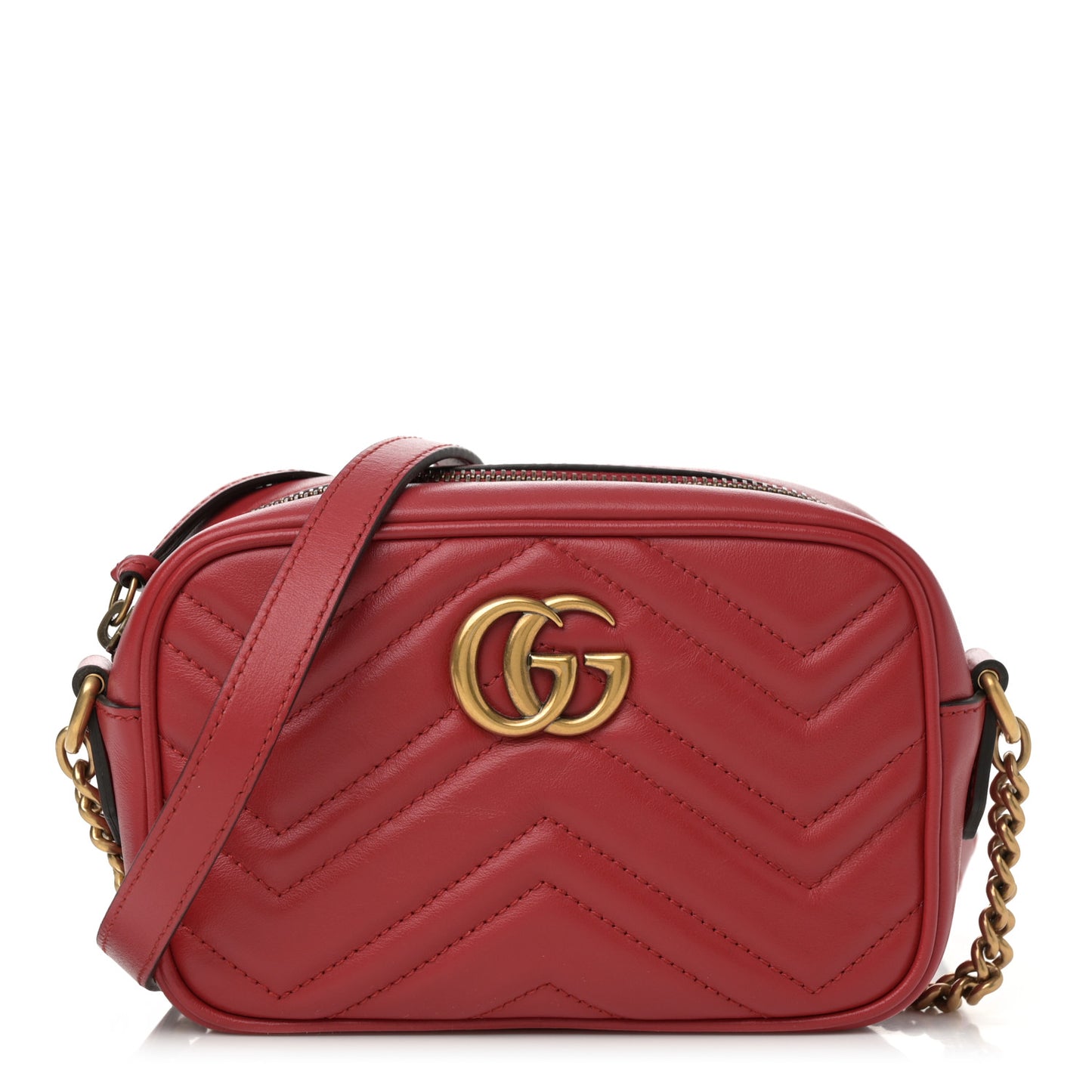Calfskin Matelasse Mini GG Marmont Chain Shoulder Bag Hibiscus Red