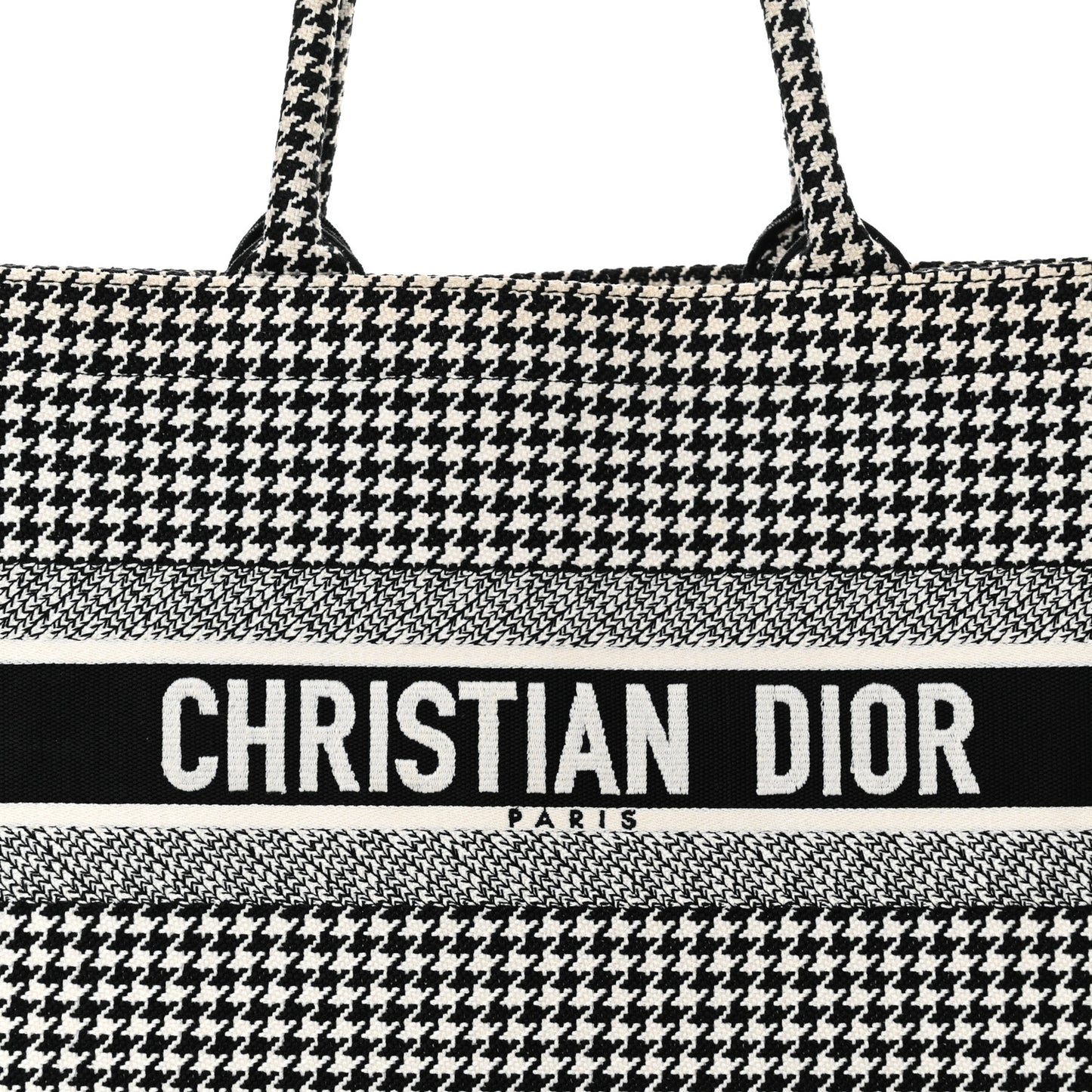 Canvas Houndstooth Embroidered Medium Book Tote Black White