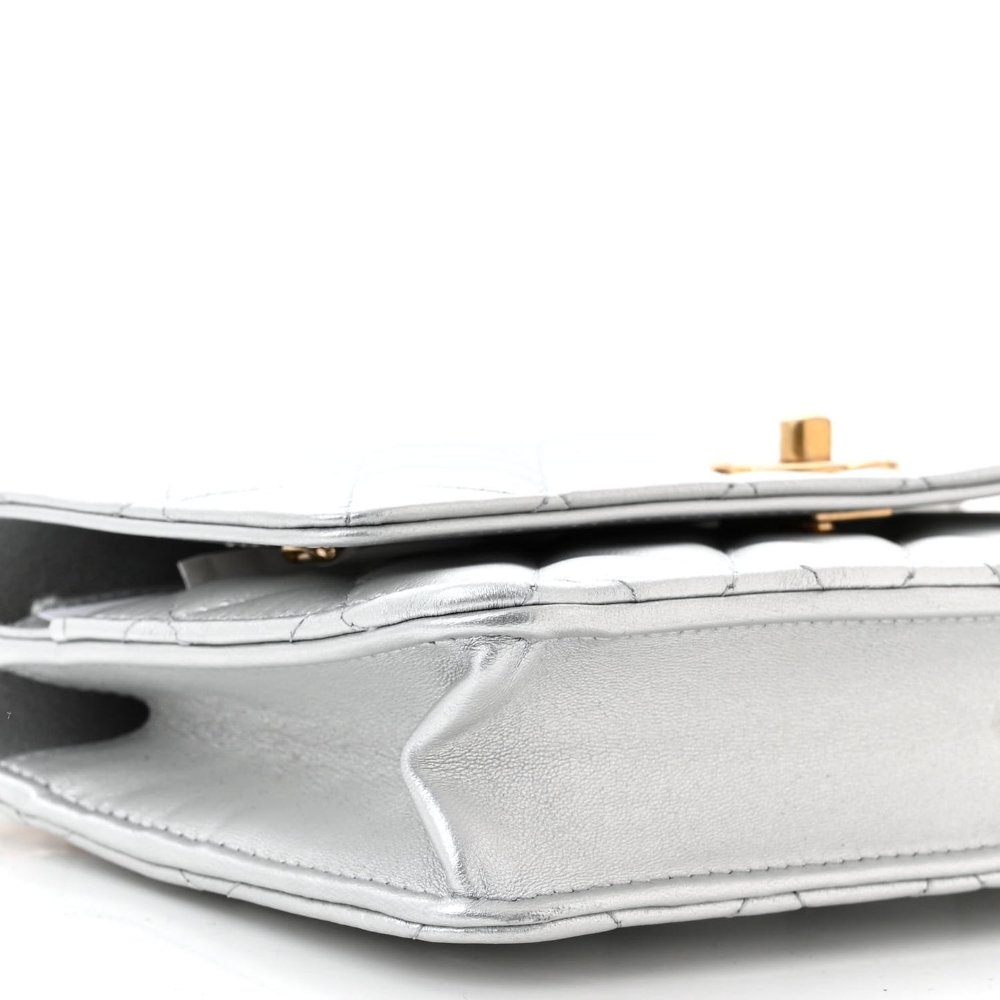Metallic Calfskin Quilted Top Handle Wallet on Chain WOC Silver