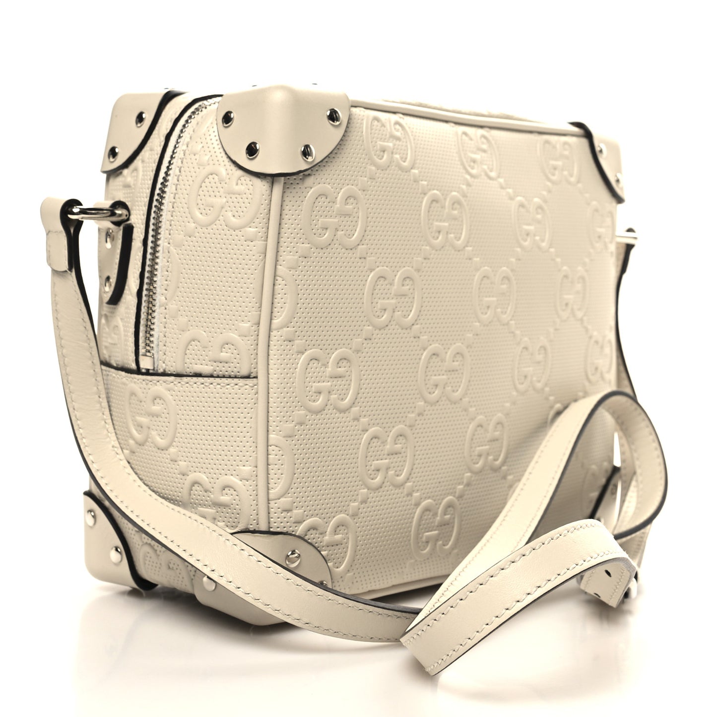 Calfskin GG Tennis Embossed Square Messenger Bag Mystic White