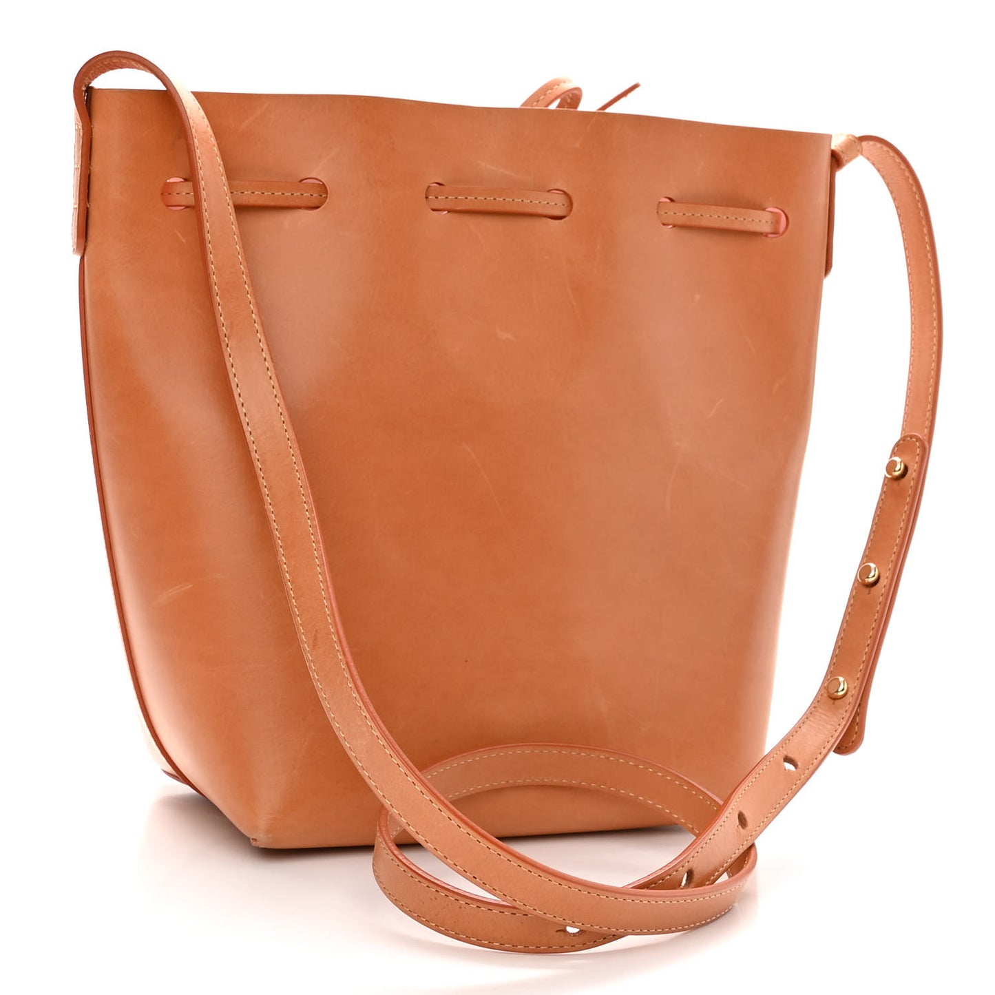 Vegetable Tanned Calfskin Mini Bucket Bag Camello Rosa