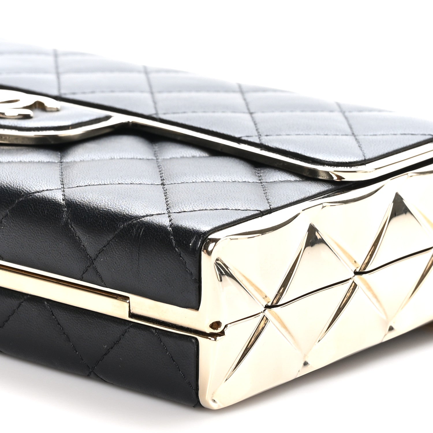 Chanel Lambskin Metal Quilted Medium Evening Bag With Chain Black 10 of 10