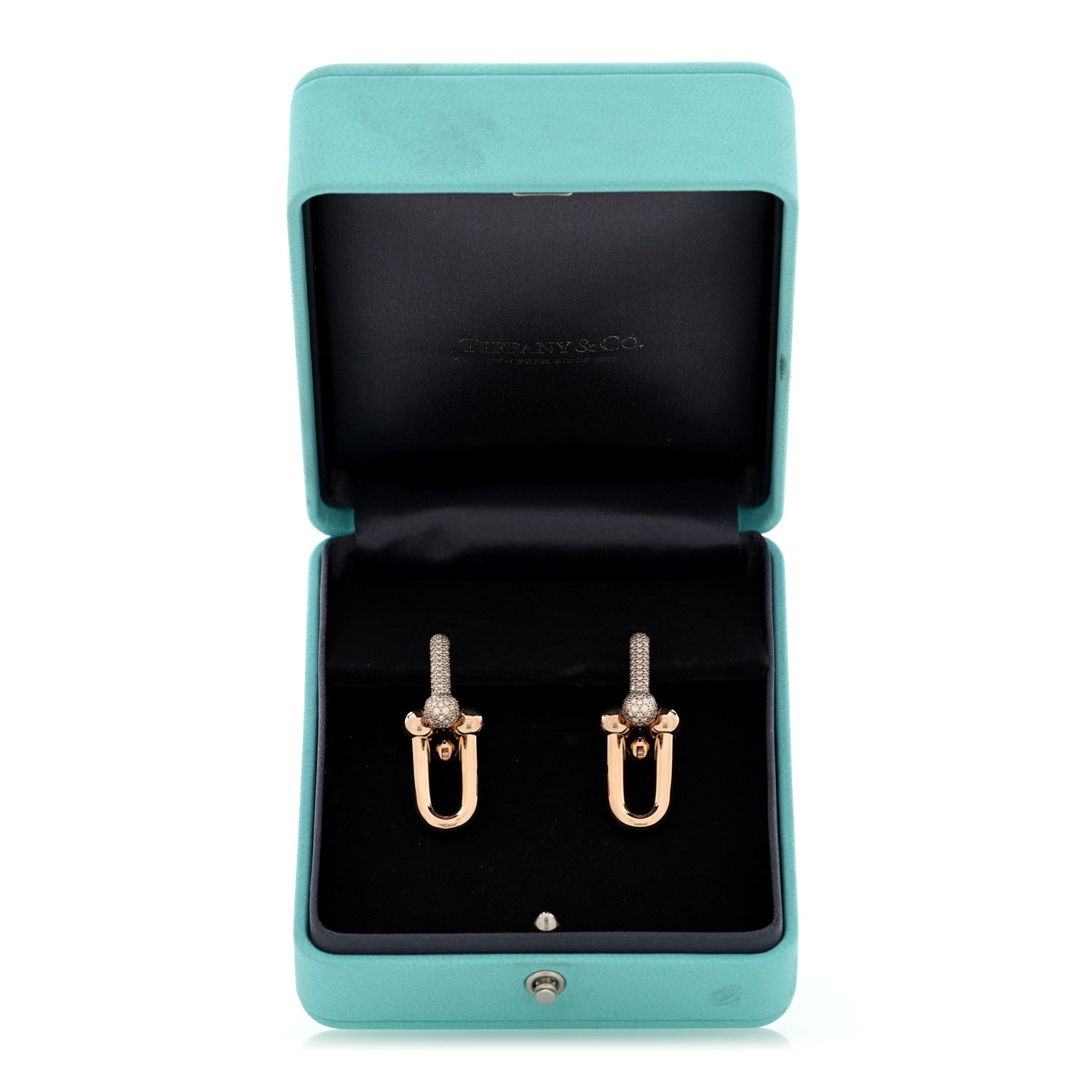 Tiffany 18K Rose Gold Diamond HardWear Link Earrings 5 of 5