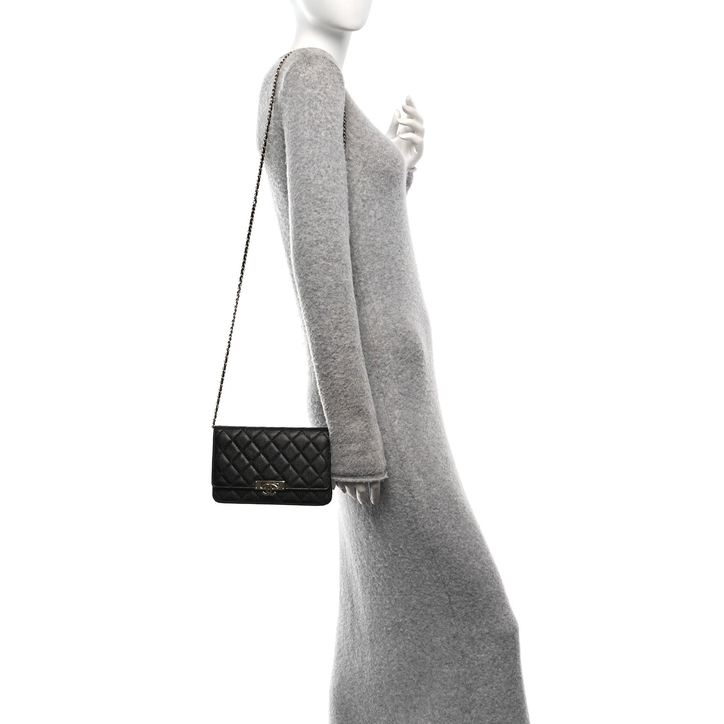 Caviar Quilted Golden Class Wallet On Chain WOC Black