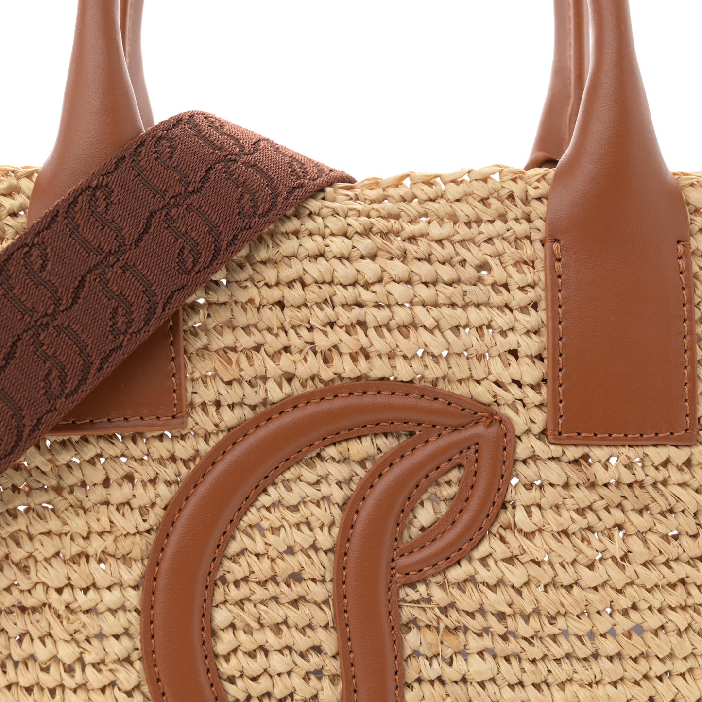 Raffia Calfskin Mini By My Side Tote Natural Cuoio