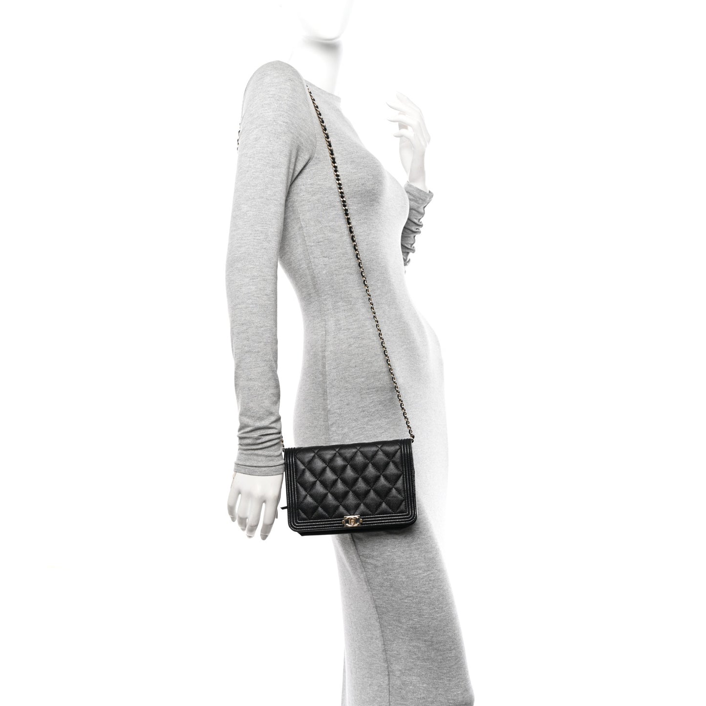 Caviar Quilted Boy Wallet On Chain WOC Black