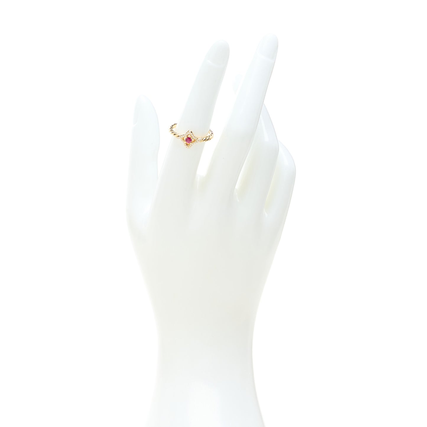 18K Yellow Gold Diamond Ruby 9mm Venetian Quatrefoil Ring 52 6