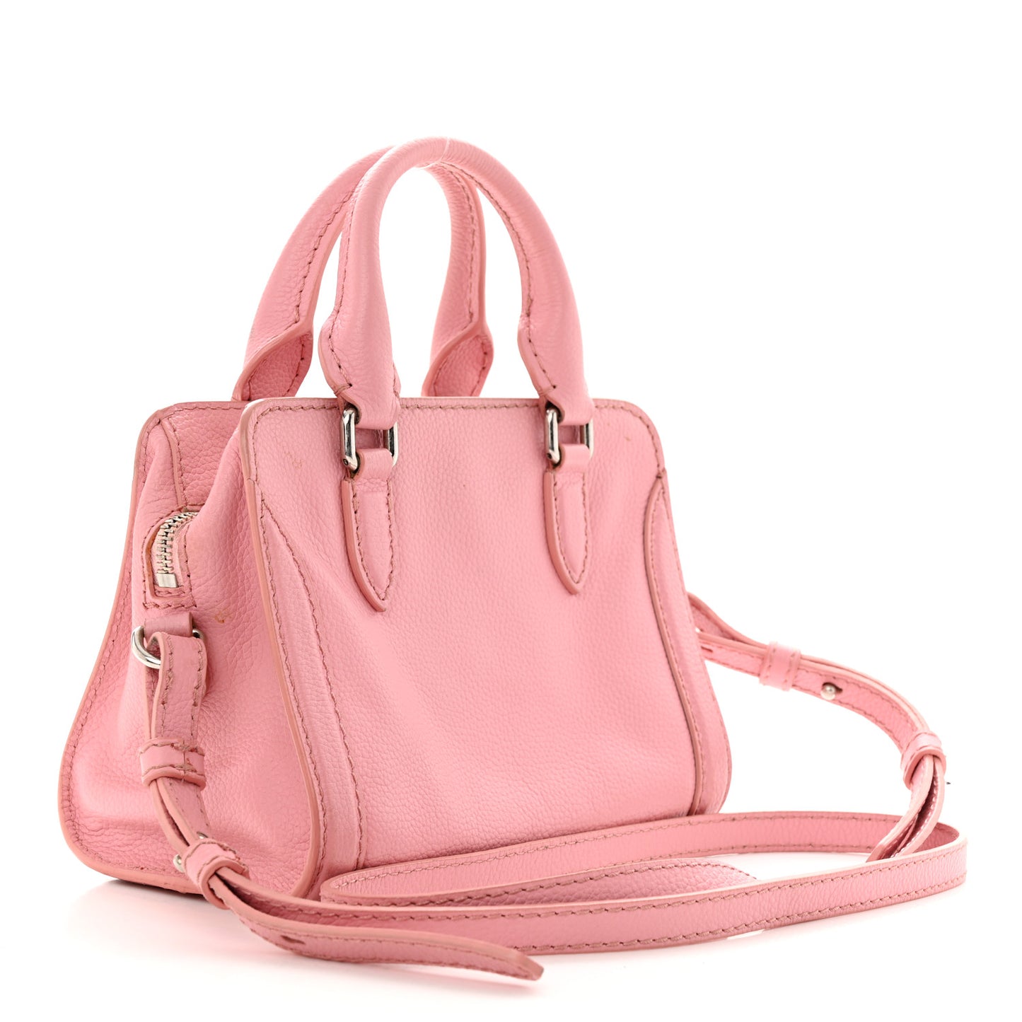 Pebbled Calfskin Mini Skull Padlock Zip Around Tote Petal