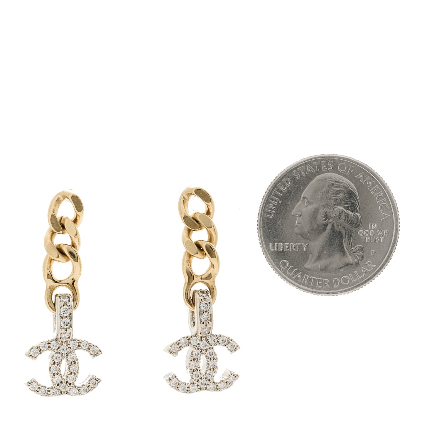 Metal Crystal CC Chain Drop Earrings Gold