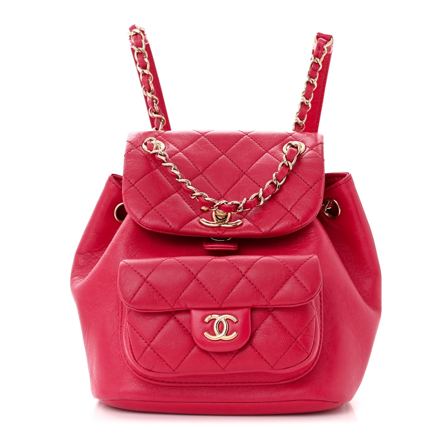 Glazed Aged Calfskin Quilted Small Duma Drawstring Backpack Red