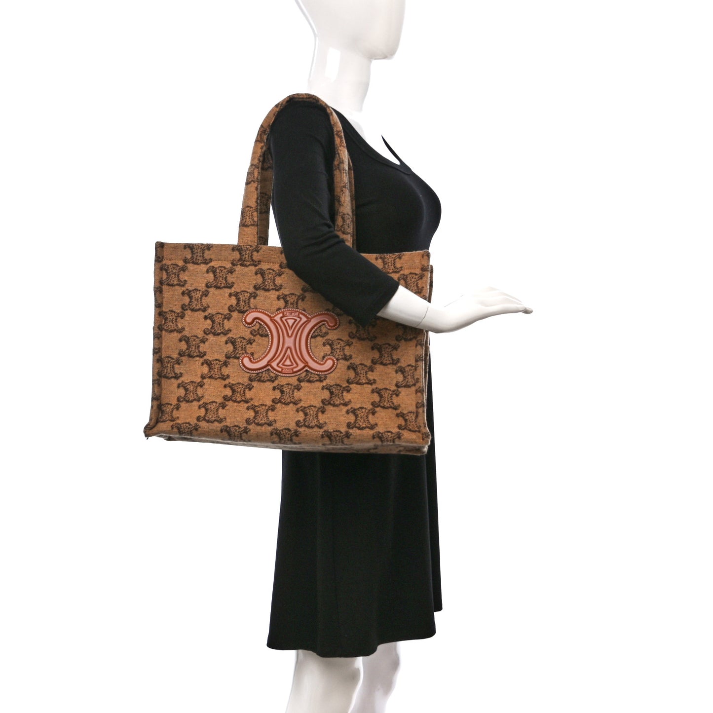 Canvas Calfskin Triomphe Large Cabas Thais Camel