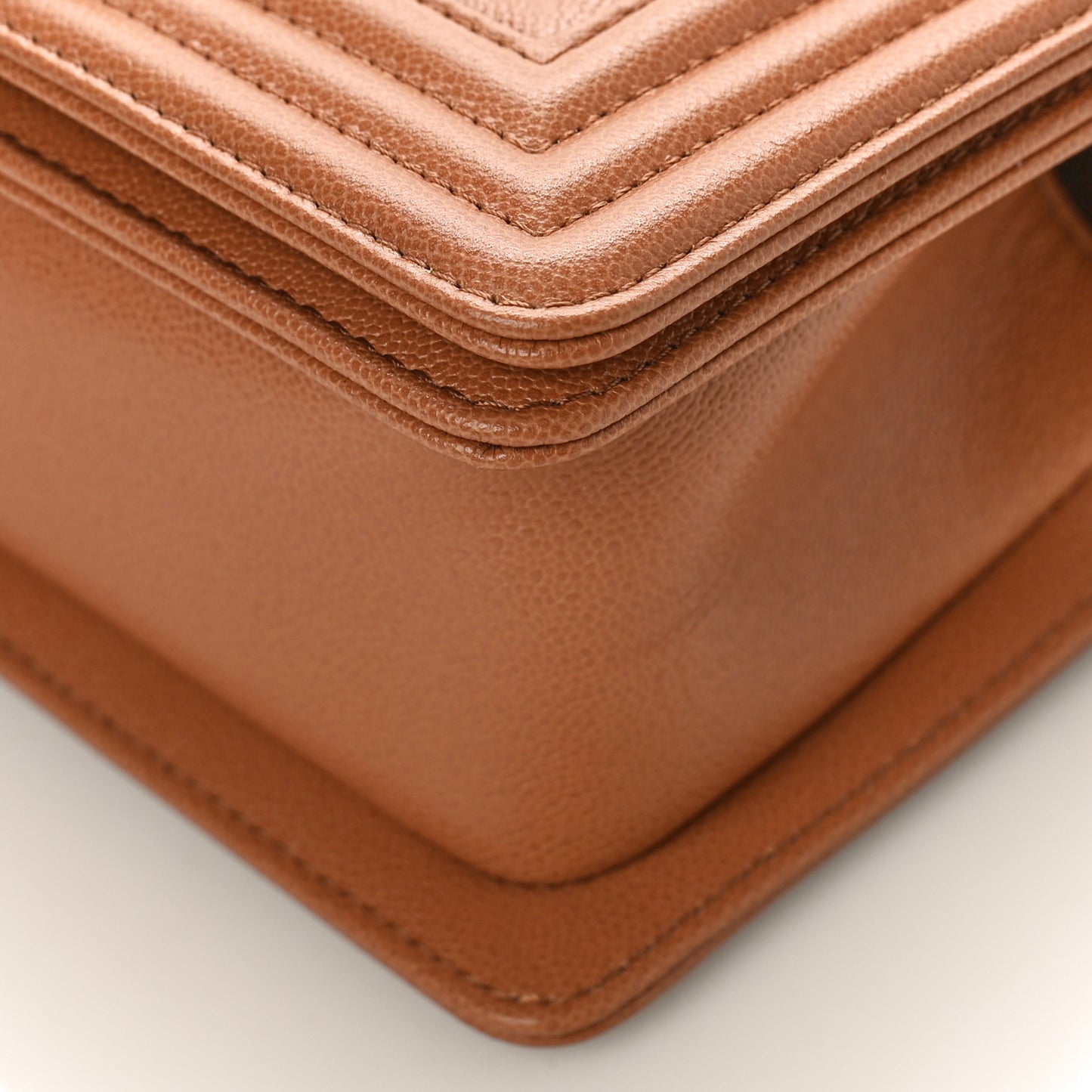 Caviar Chevron Quilted Small Boy Flap Brown