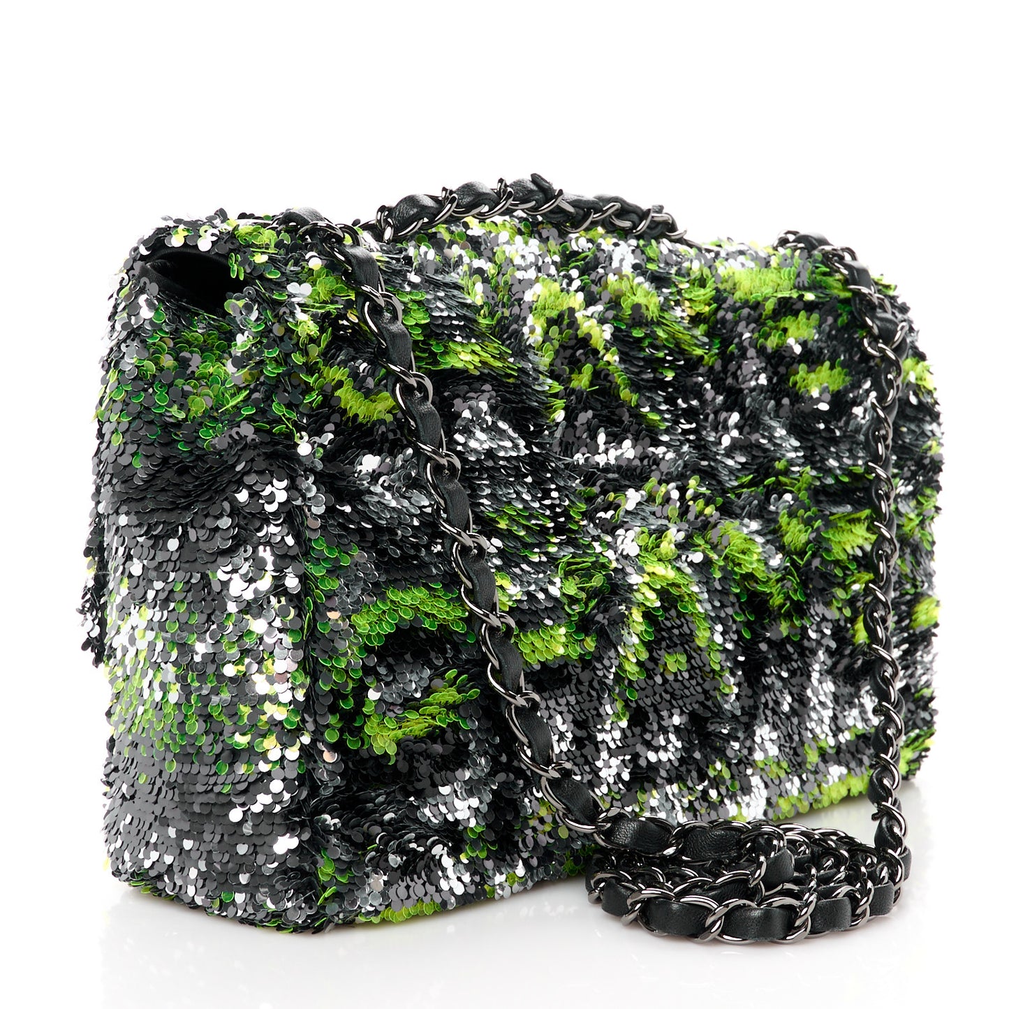 Sequin Logo Single Flap Green Silver Black