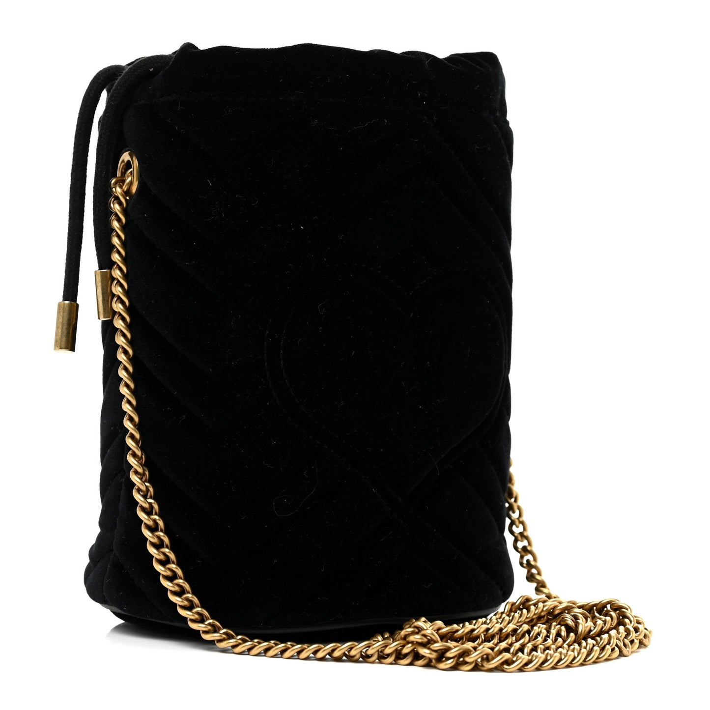 Velvet Matelasse Mini GG Marmont 2.0 Bucket Bag Black