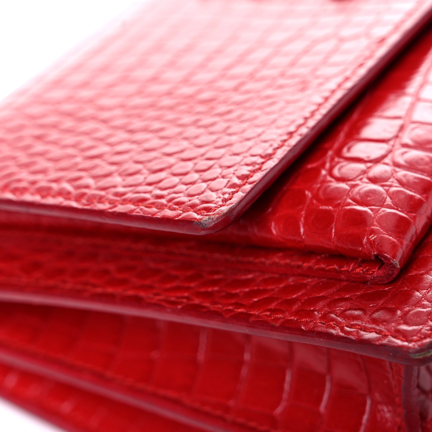 Calfskin Crocodile Embossed Medium Monogram Sunset Rouge Eros