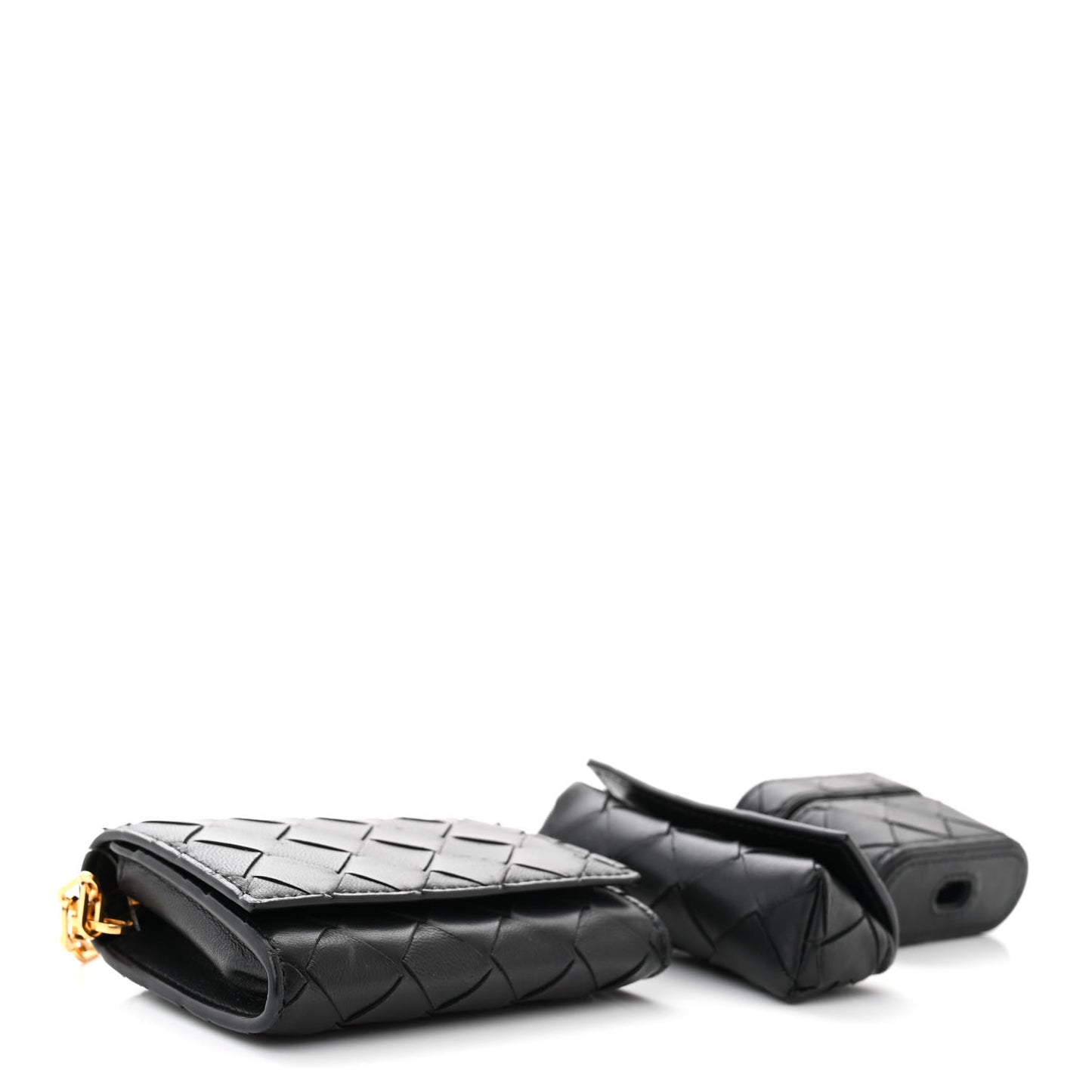Nappa Intrecciato Card Case On Chain Black