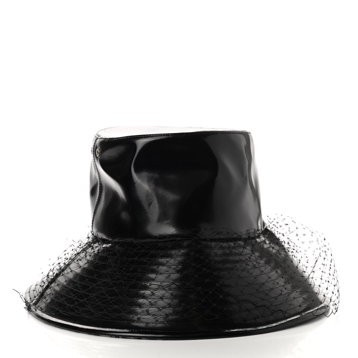 Christian Dior Patent Teddy-D Bob Bucket Hat with Veil 56 Black 3 of 8