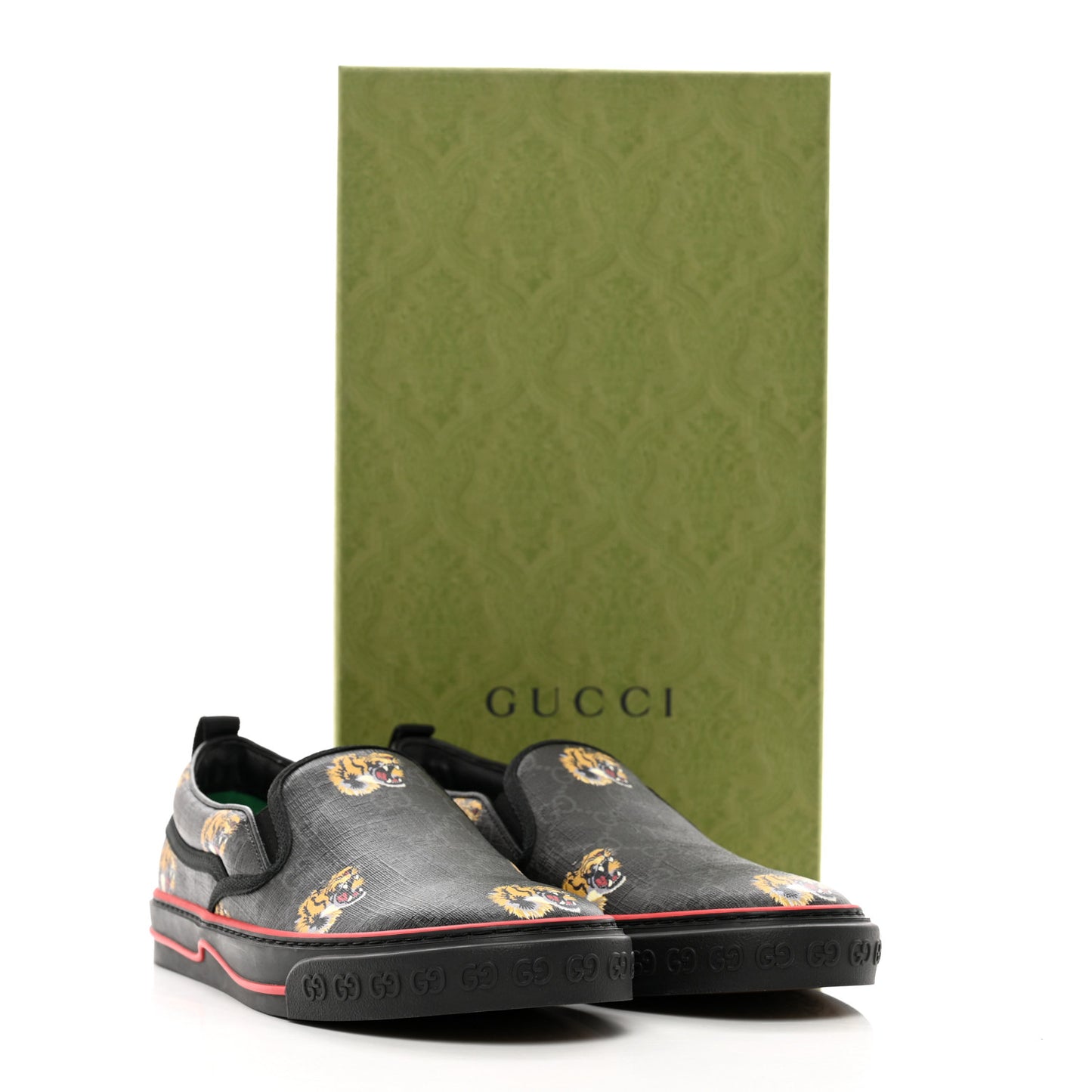 GG Supreme Monogram Tiger Face Mens 1977 Slip-On Sneakers 8 Black Multicolor