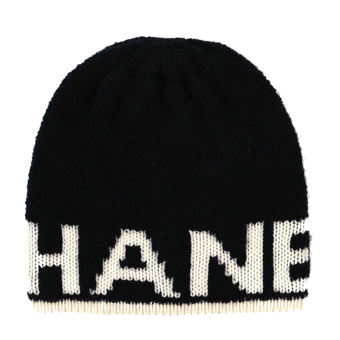 Cashmere Wool Silk Blend Logo Beanie Hat Black White