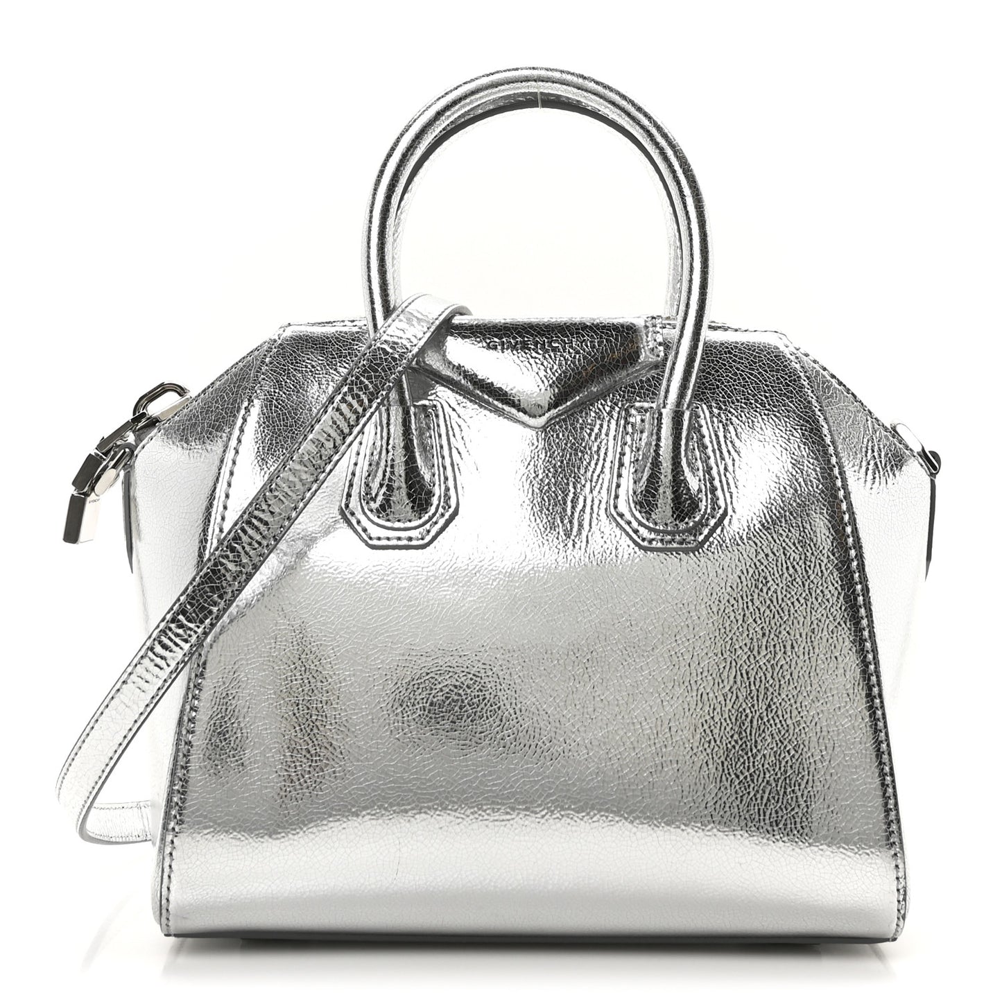 Metallic Sugar Goatskin Mini Antigona Silver