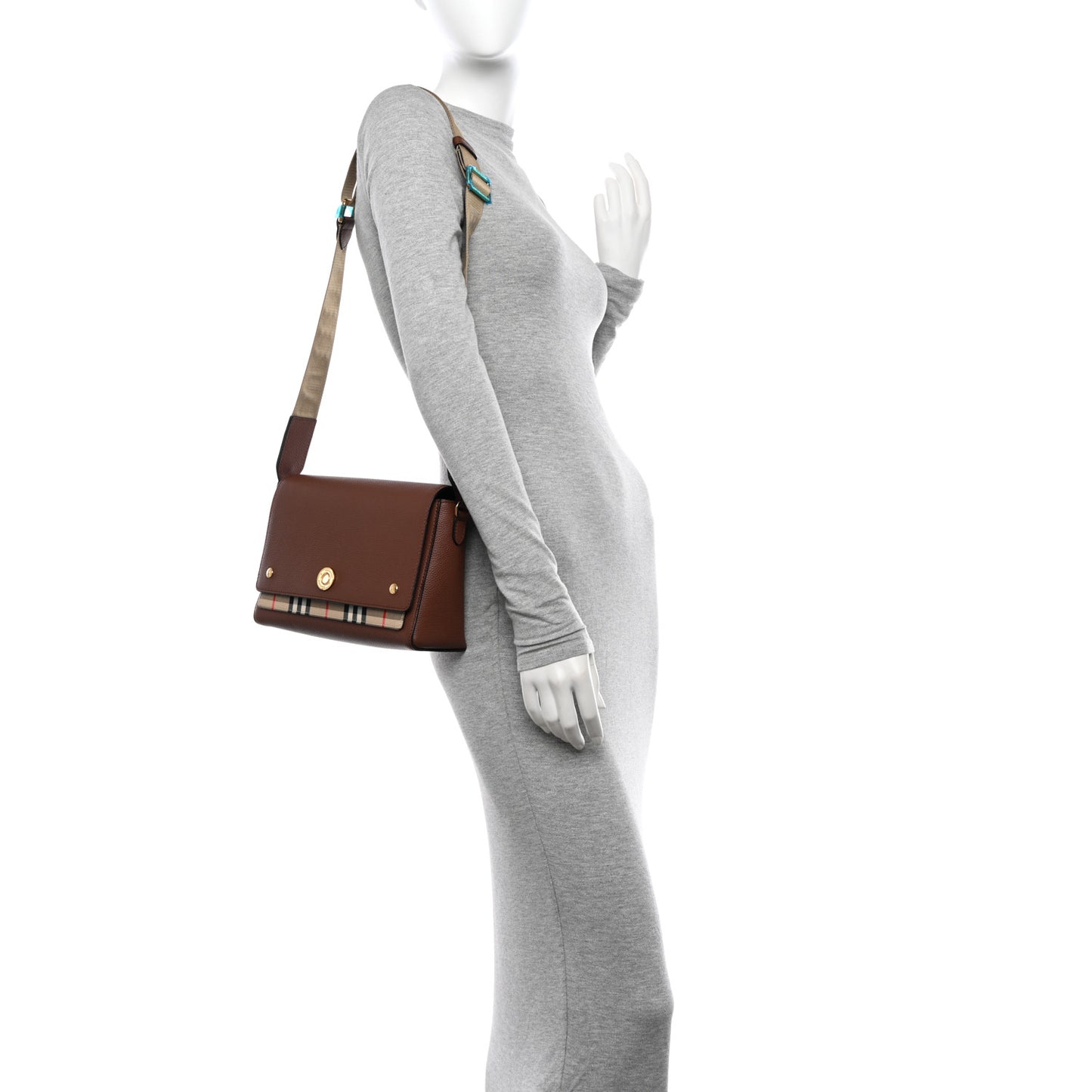 Grainy Calfskin Vintage Check Note Crossbody Bag Malt Brown