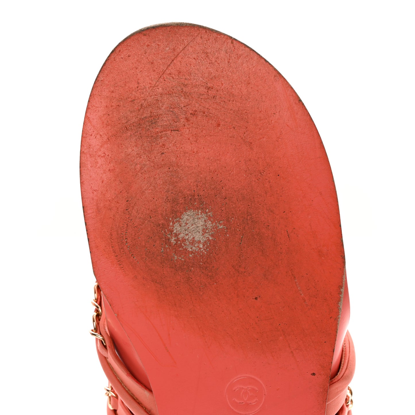 Calfskin Chain CC Thong Flat Sandals 38 Coral