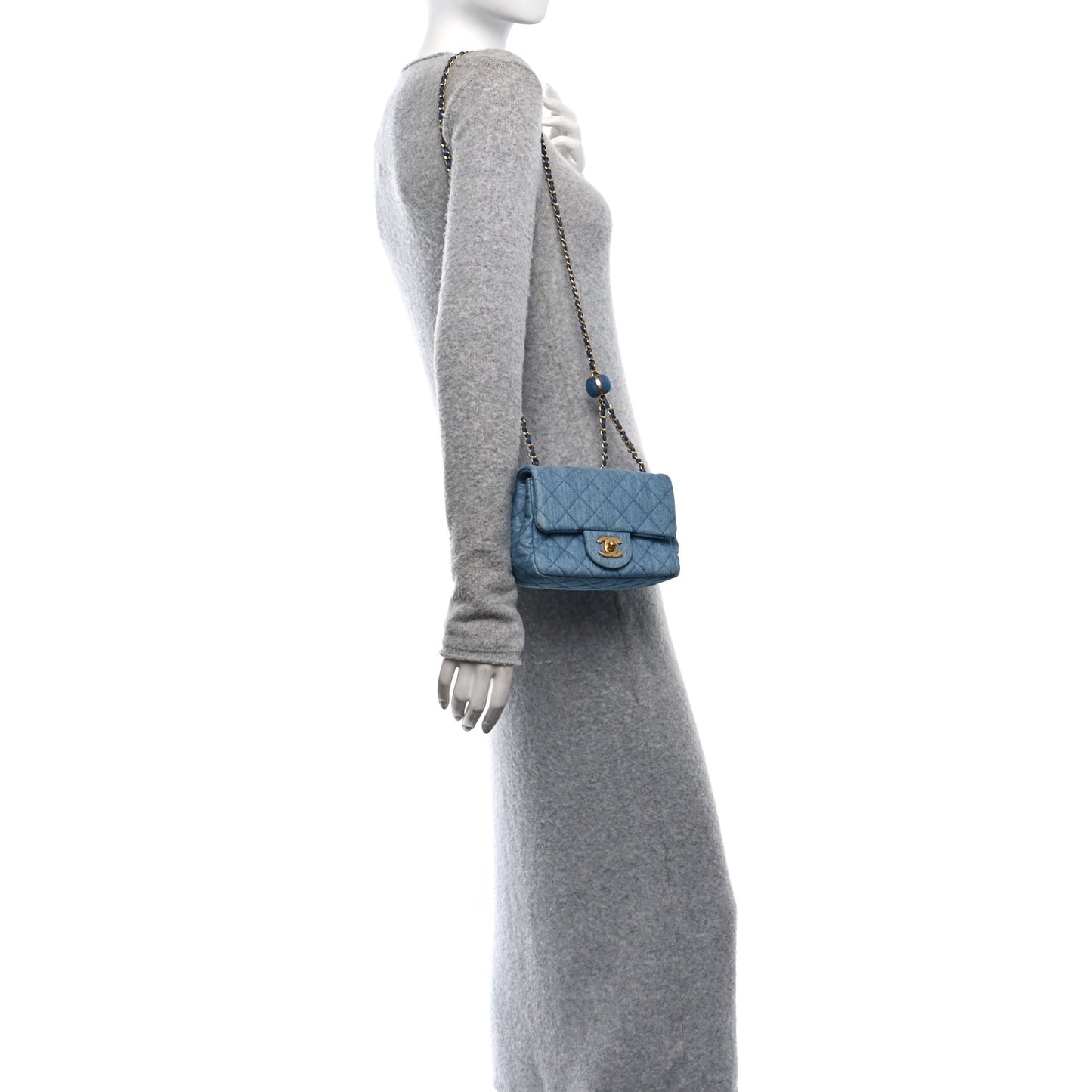 Denim Quilted Mini Pearl Crush Flap Blue