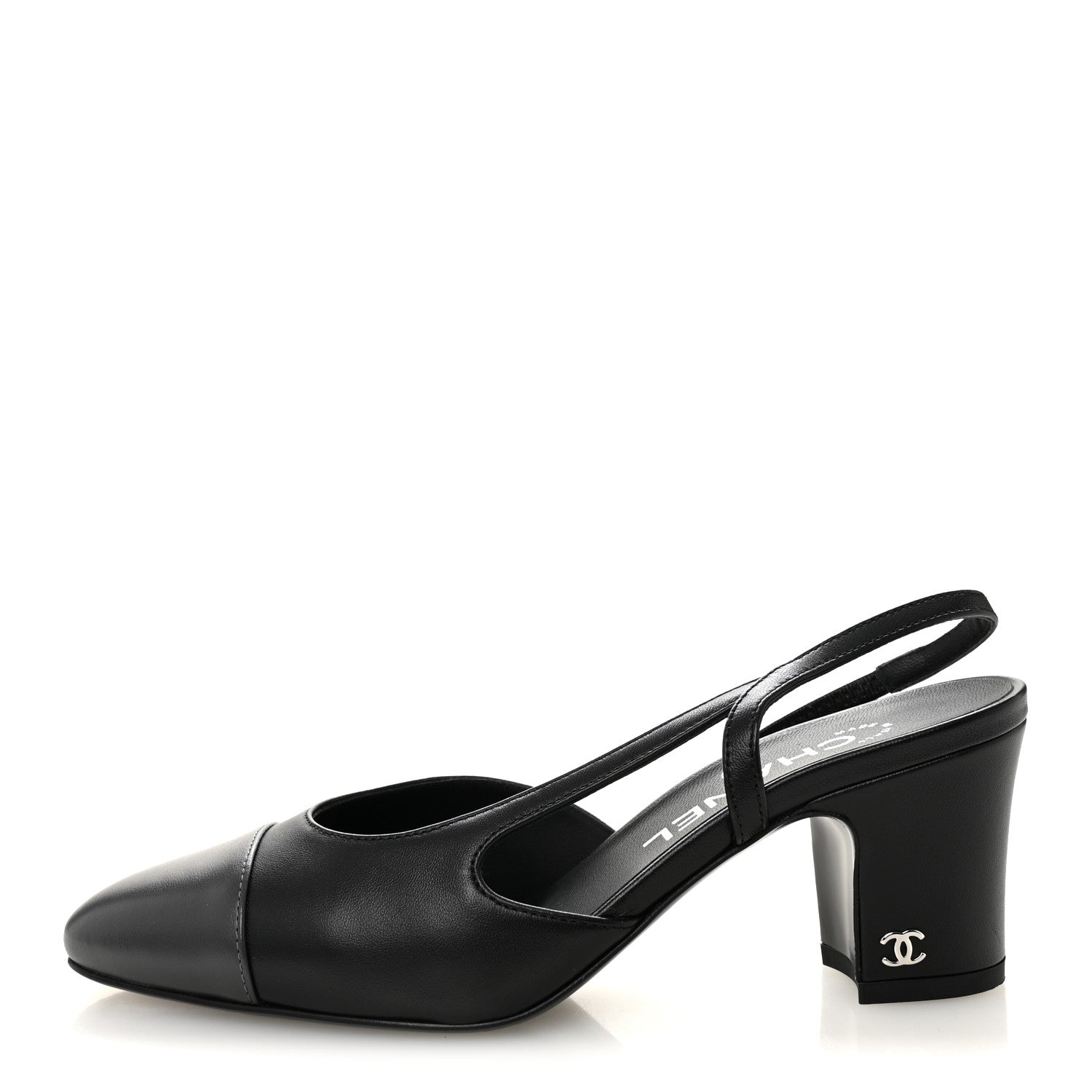 Chanel Lambskin Cap Toe CC Slingback Pumps 35.5 Black Dark Grey