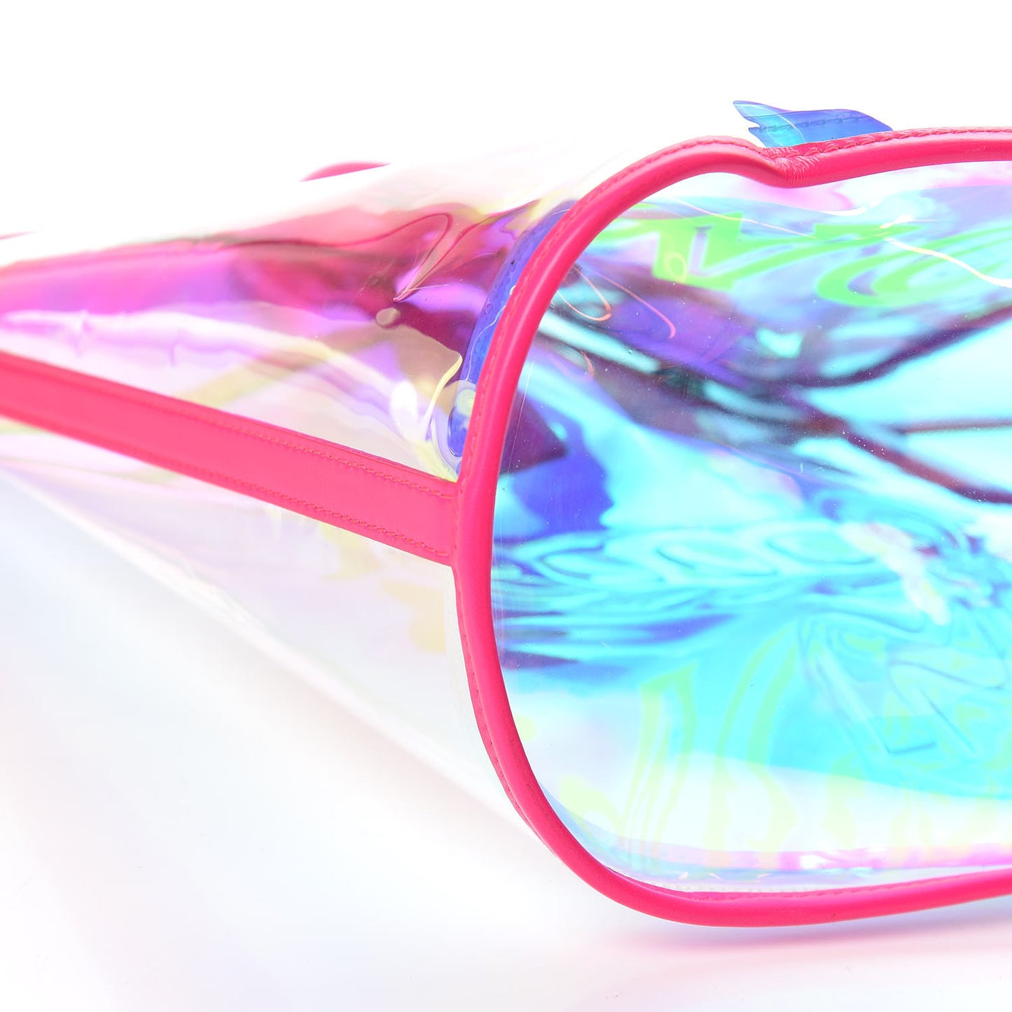 Iridescent PVC Shopper Tote Neon Pink Hologram