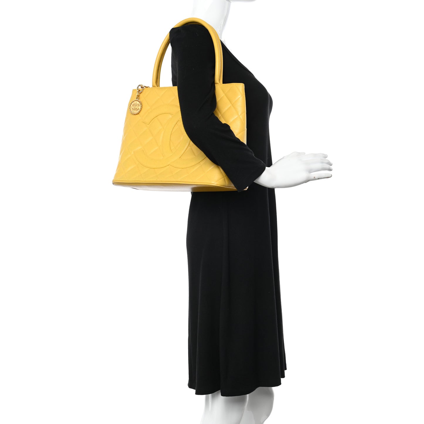Caviar Quilted Medallion Tote Yellow