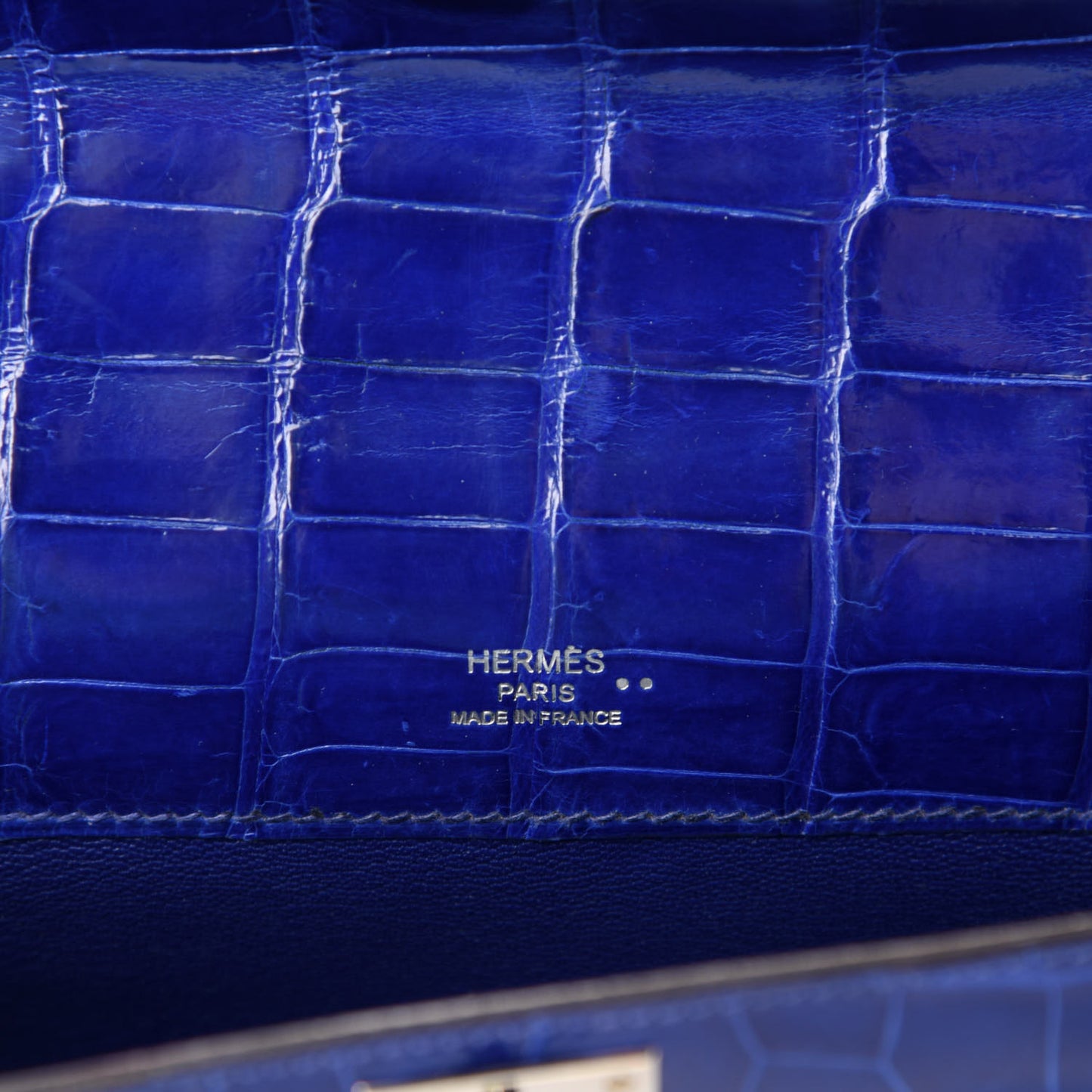 Shiny Niloticus Crocodile Kelly Cut Pochette Bleu Electrique