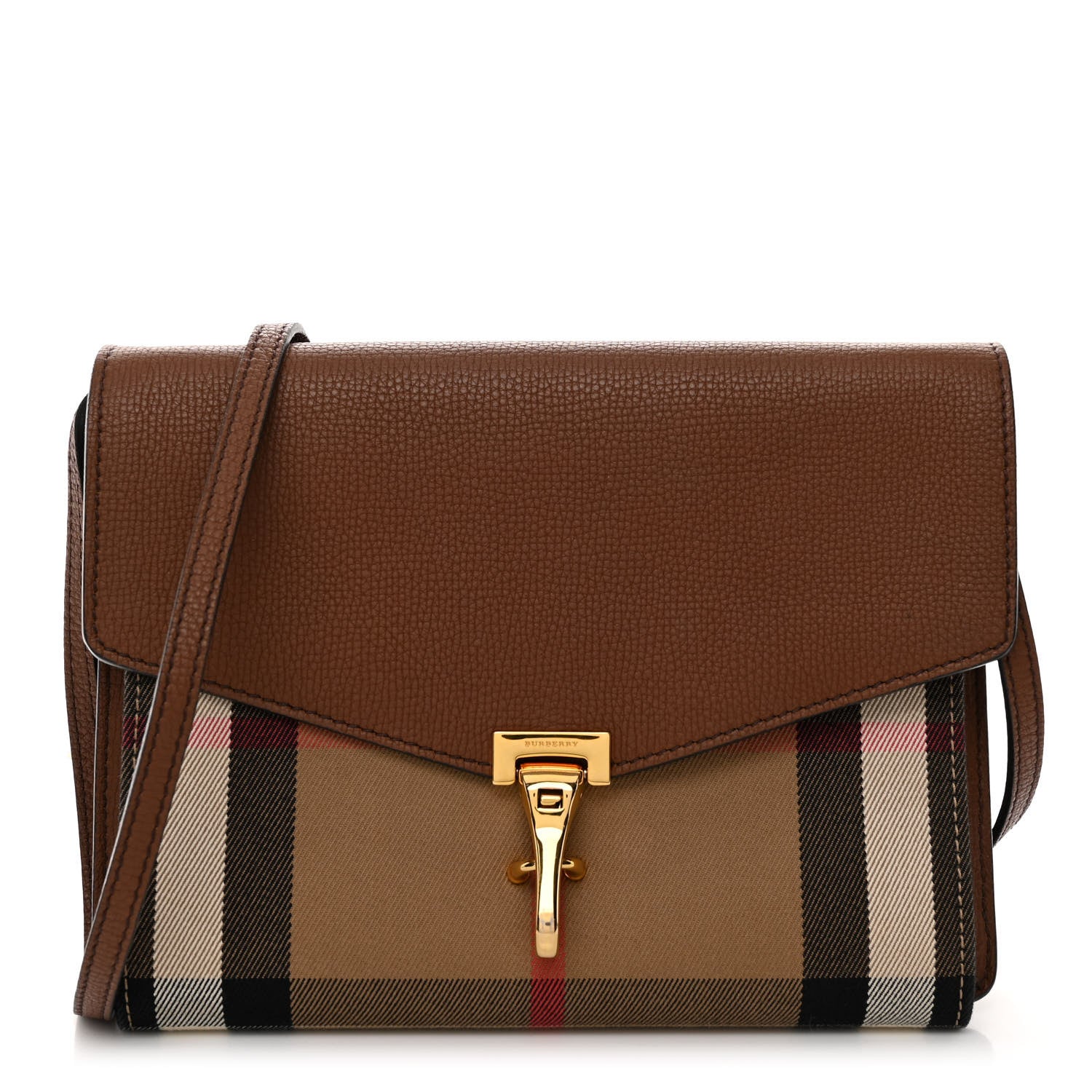 Burberry Derby Calfskin House Check Small Macken Crossbody Bag Tan 1 of 9