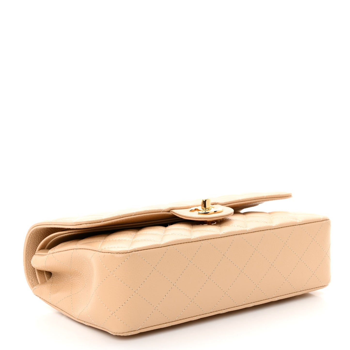 Caviar Quilted Medium Double Flap Beige
