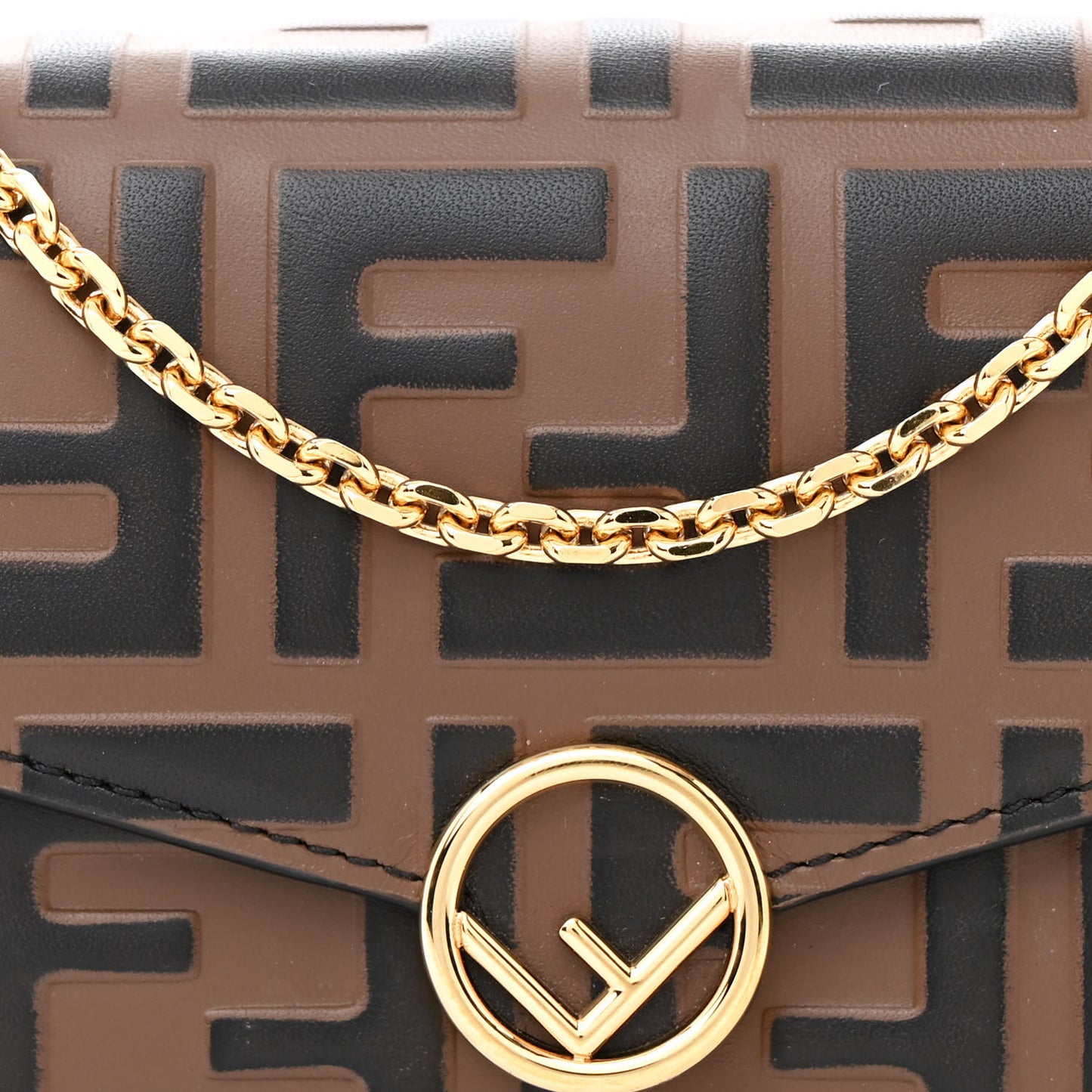 Vitello Soft F is Fendi Bi-Color FF 1974 Embossed Continental Envelope Wallet On Chain Maya Black