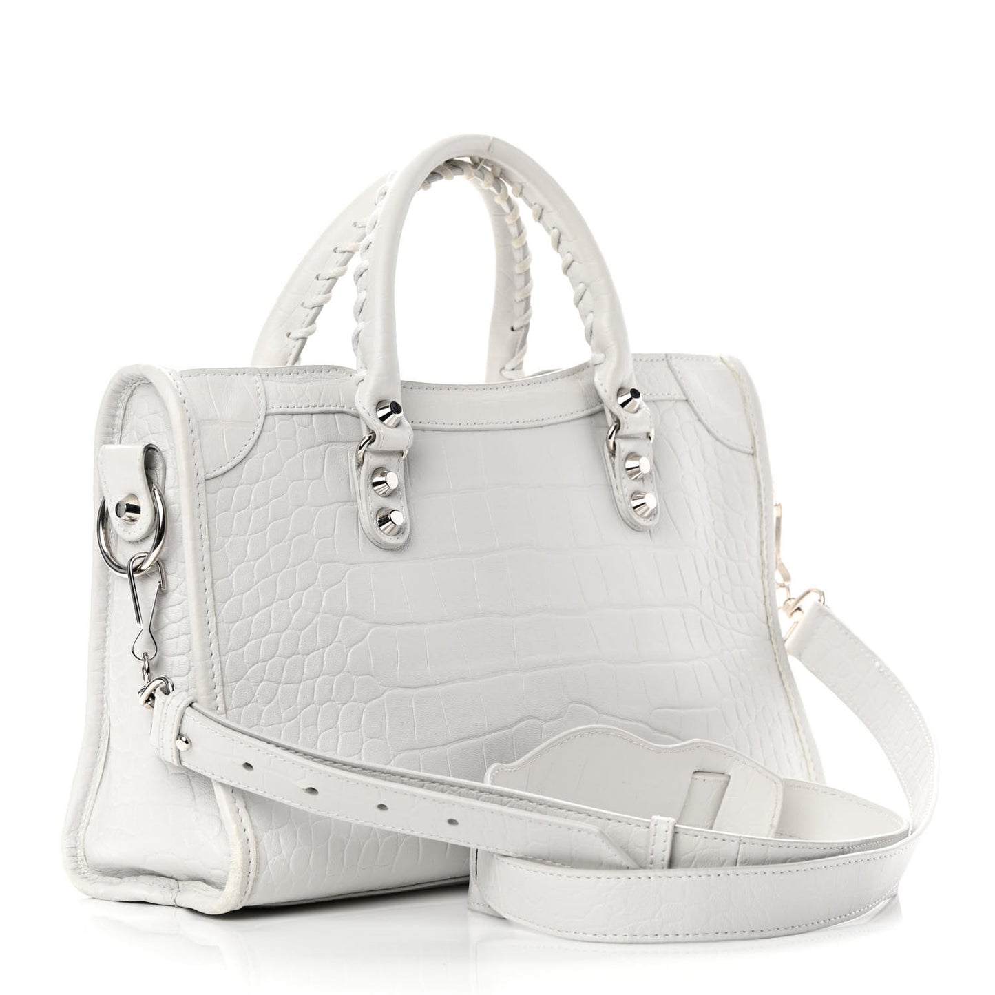Matte Supple Lambskin Crocodile Embossed Classic Silver Hardware S City White
