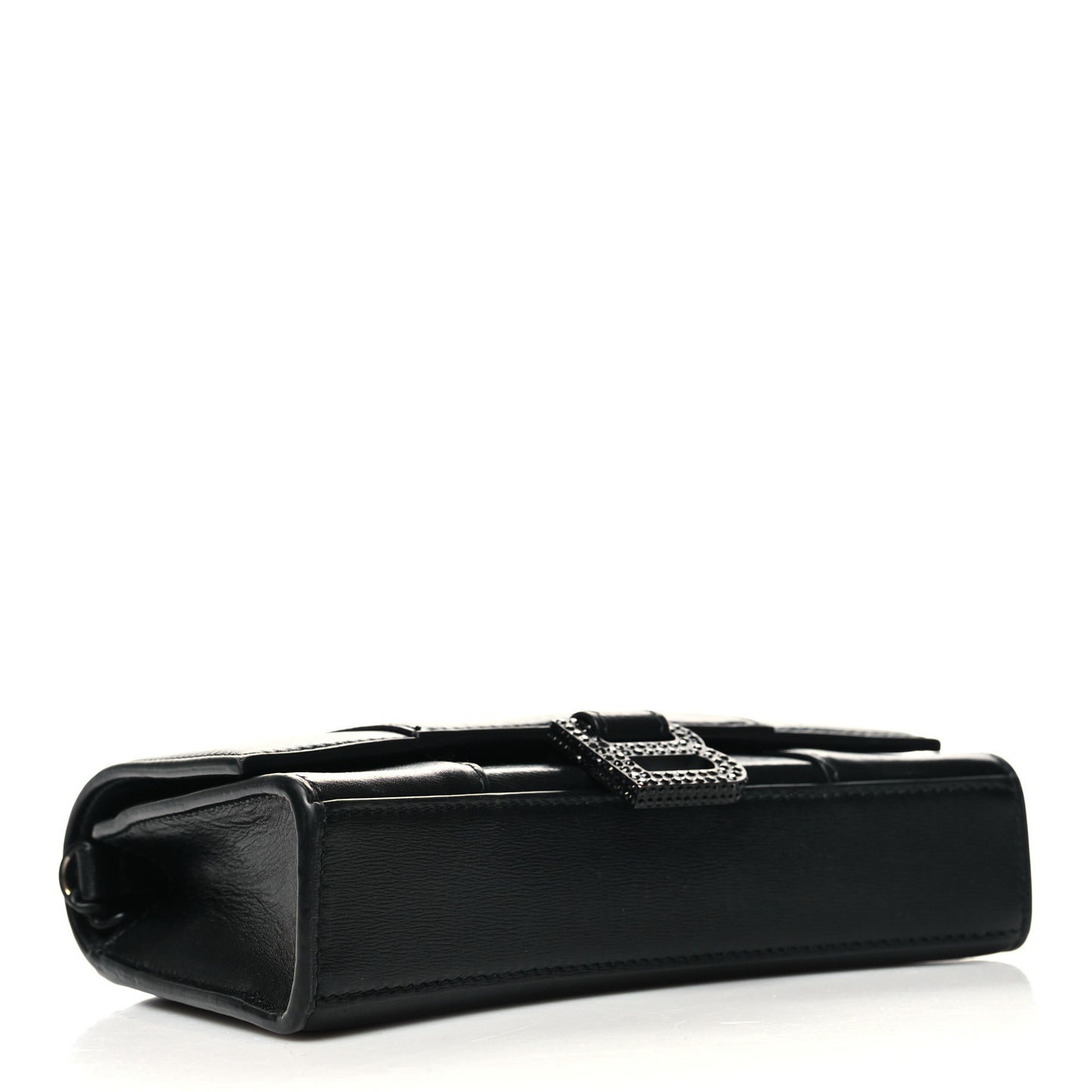 Calfskin Strass Monochrome Hourglass Chain Bag Black