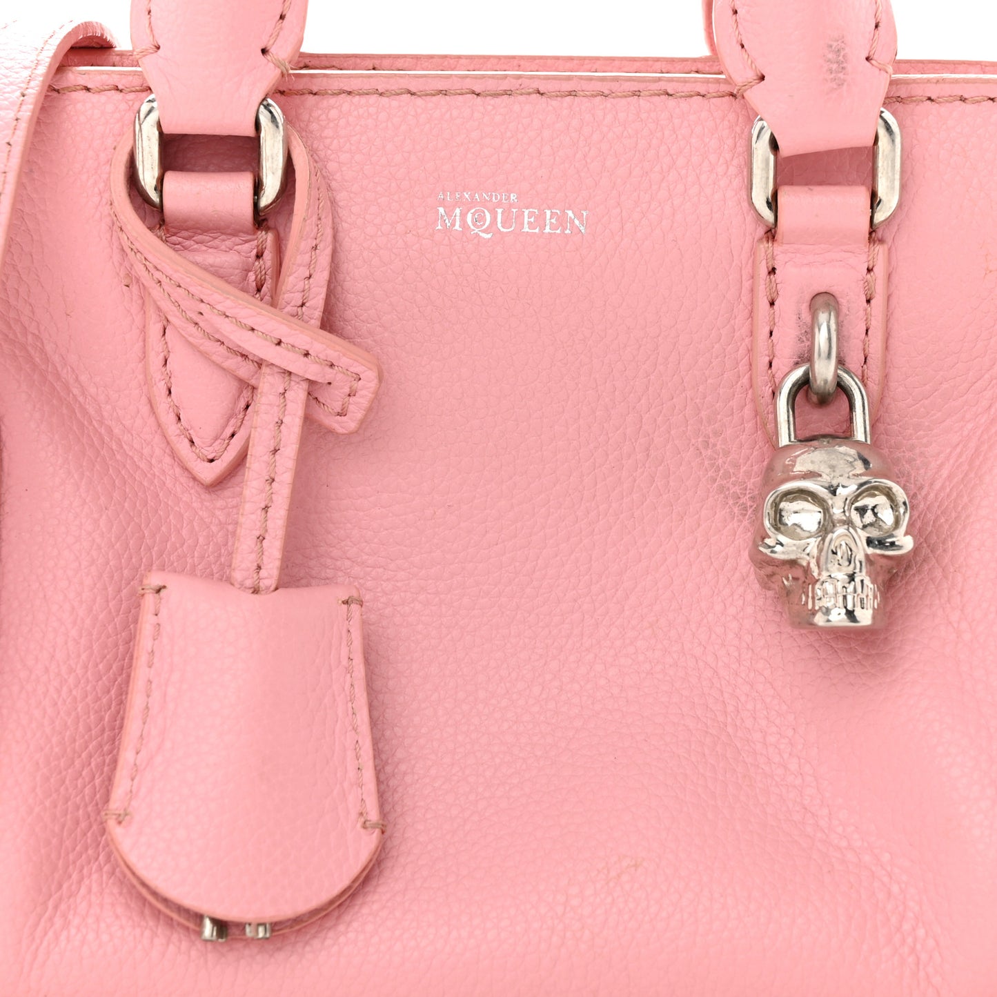 Pebbled Calfskin Mini Skull Padlock Zip Around Tote Petal
