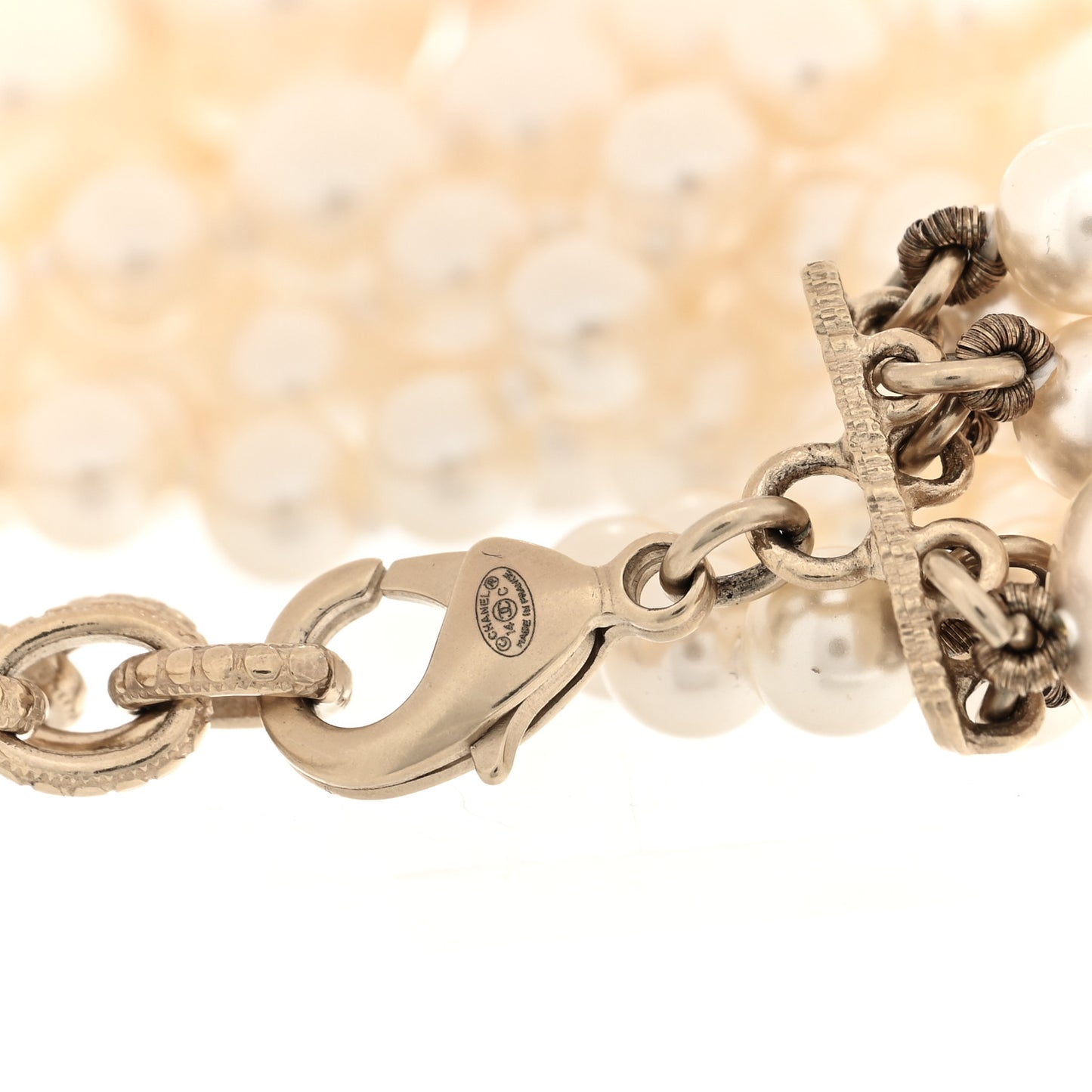 Graduated Pearl Crystal CC Multi Strand Bracelet Gold