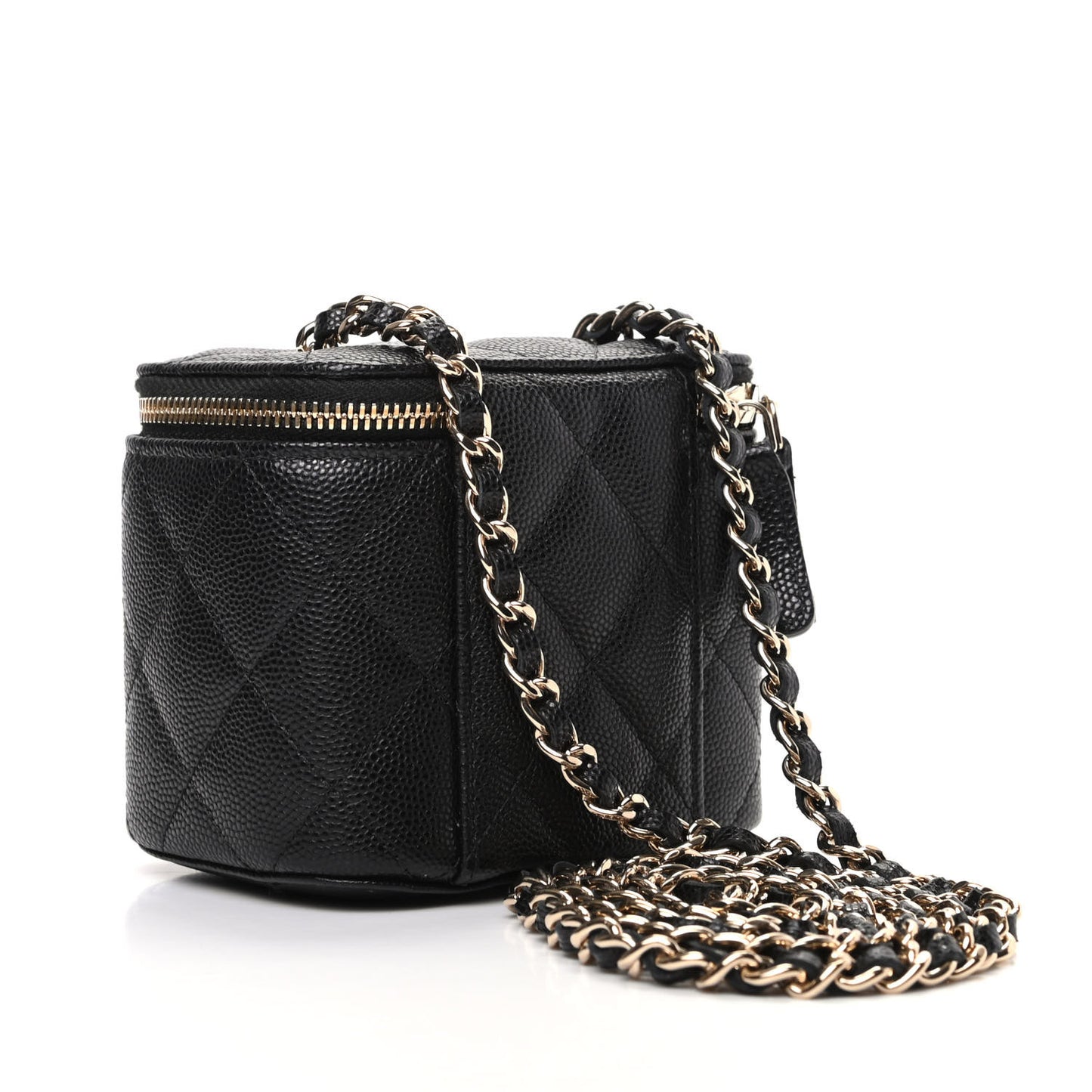Caviar Quilted Mini Vanity Case With Chain Black