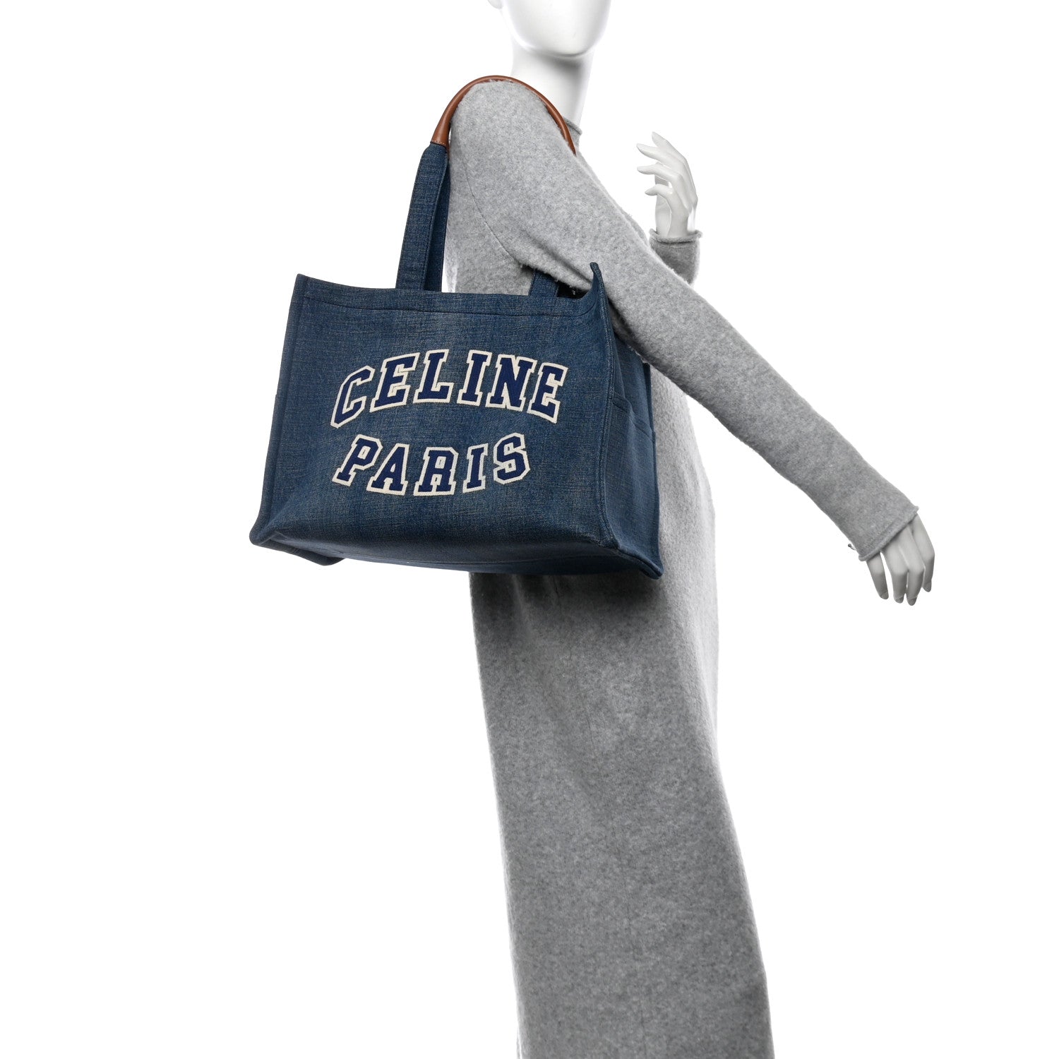 Celine Denim Large Thais Cabas Navy Tan 2 of 12