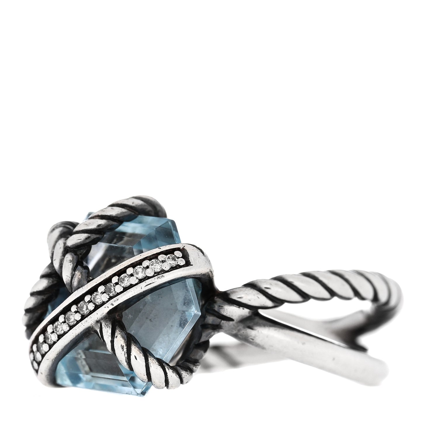 Sterling Silver Diamond Blue Topaz 10mm Cable Wrap Ring 47 4.25