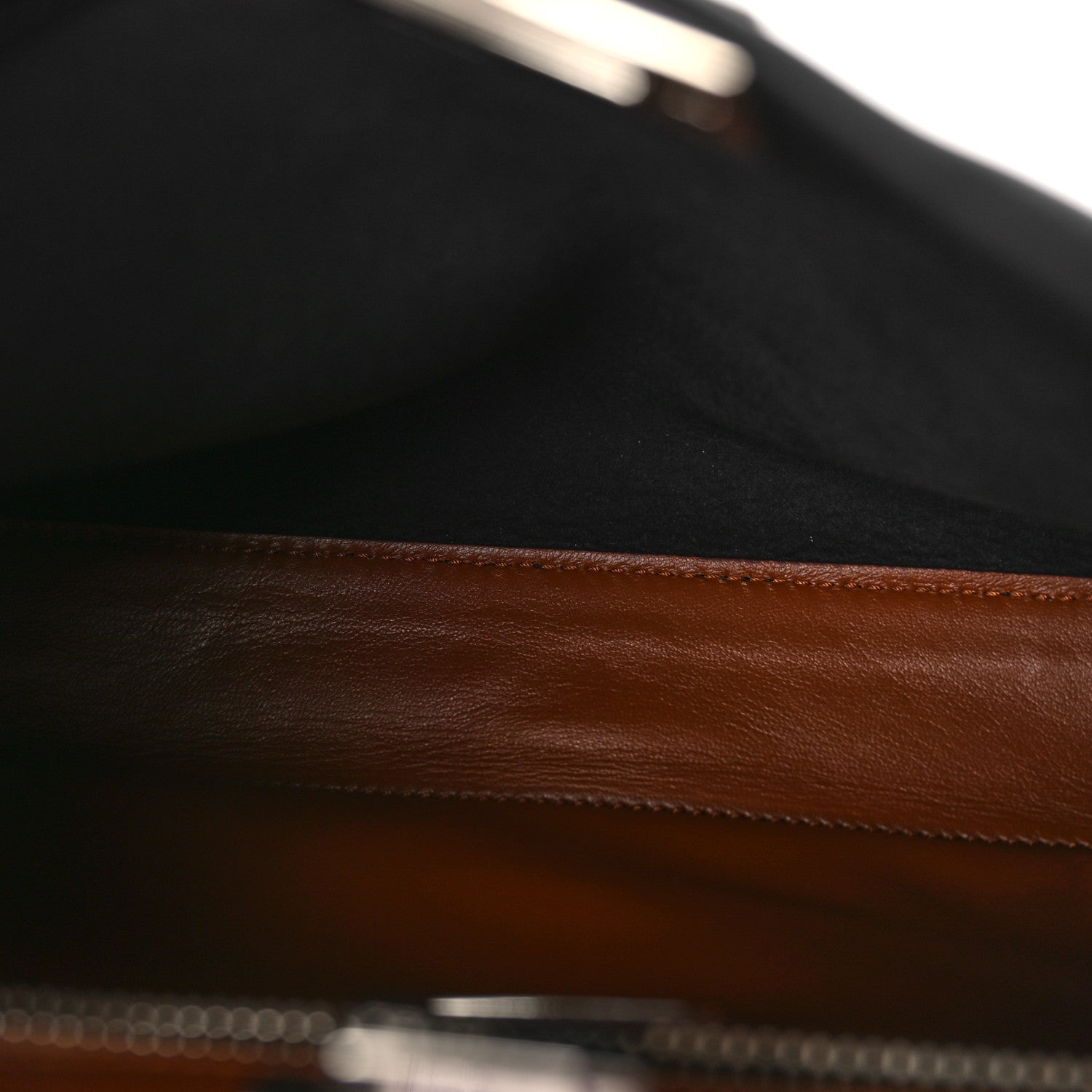 Fendi Vitello Seta Nappa Ribbon Medium Peekaboo Iconic Satchel Black Corteccia 5 of 9