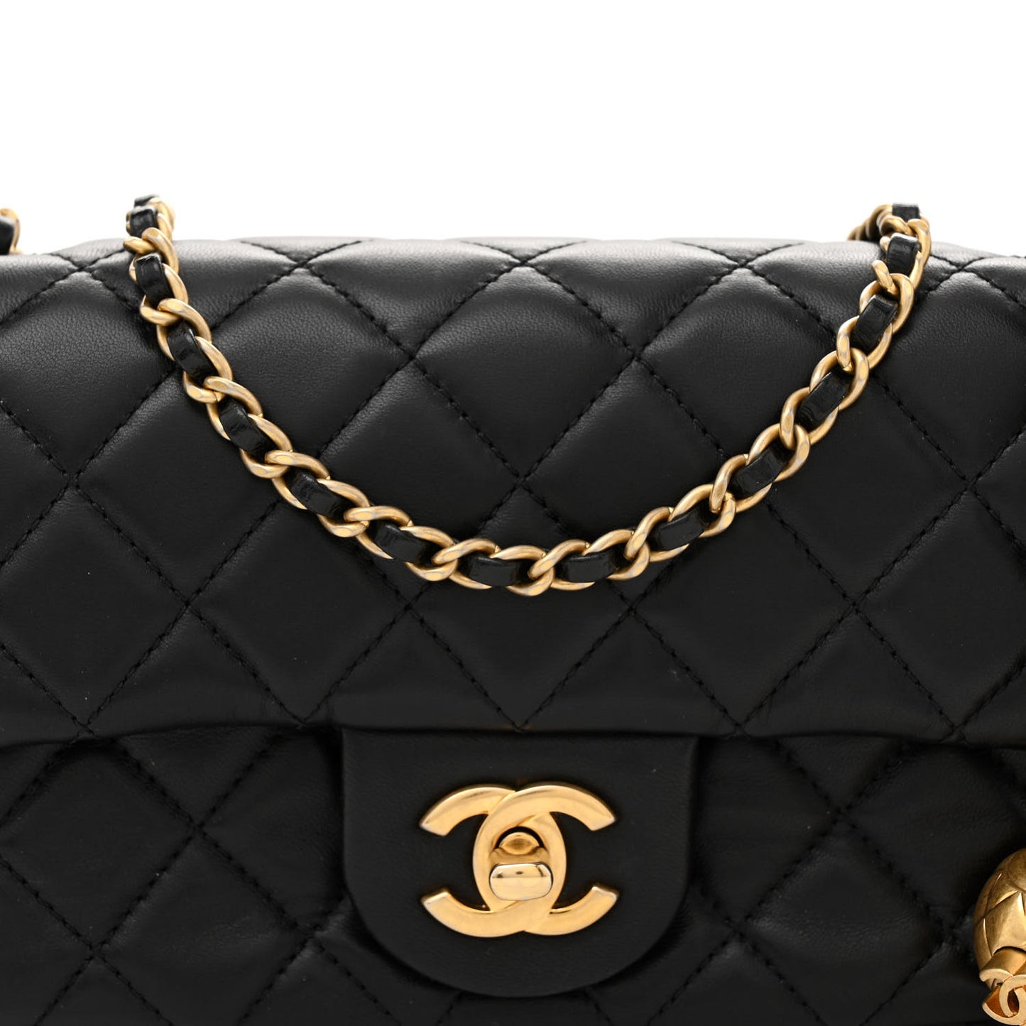Lambskin Quilted Mini Rectangular Pearl Crush Flap Black