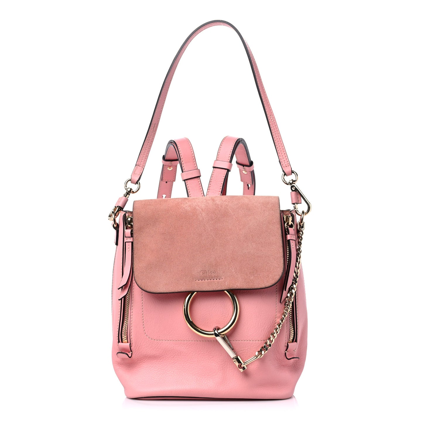 Suede Calfskin Small Faye Backpack Ideal Blush