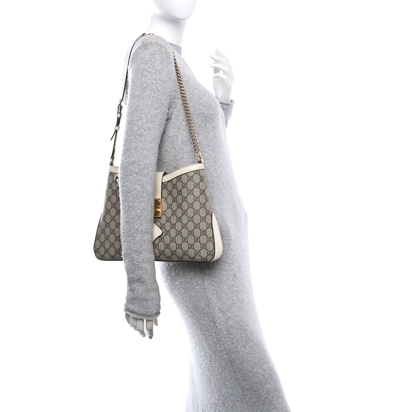 GG Supreme Monogram Moon Calfskin Medium Padlock Shoulder Bag Beige Ebony Mystic White