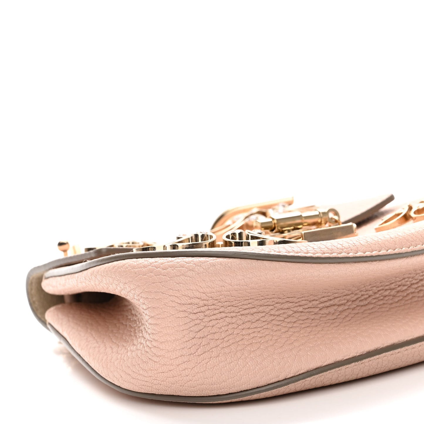 Grained Lambskin Flower Crystal Embellished Mini Drew Shoulder Bag Cement Pink