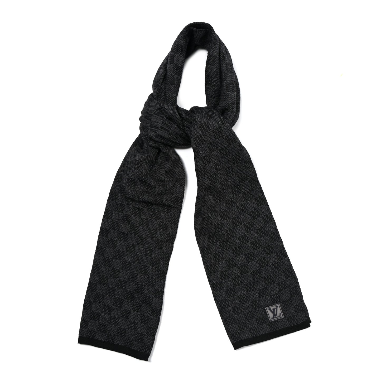 LOUIS VUITTON Wool Petit Damier Graphite Scarf Black