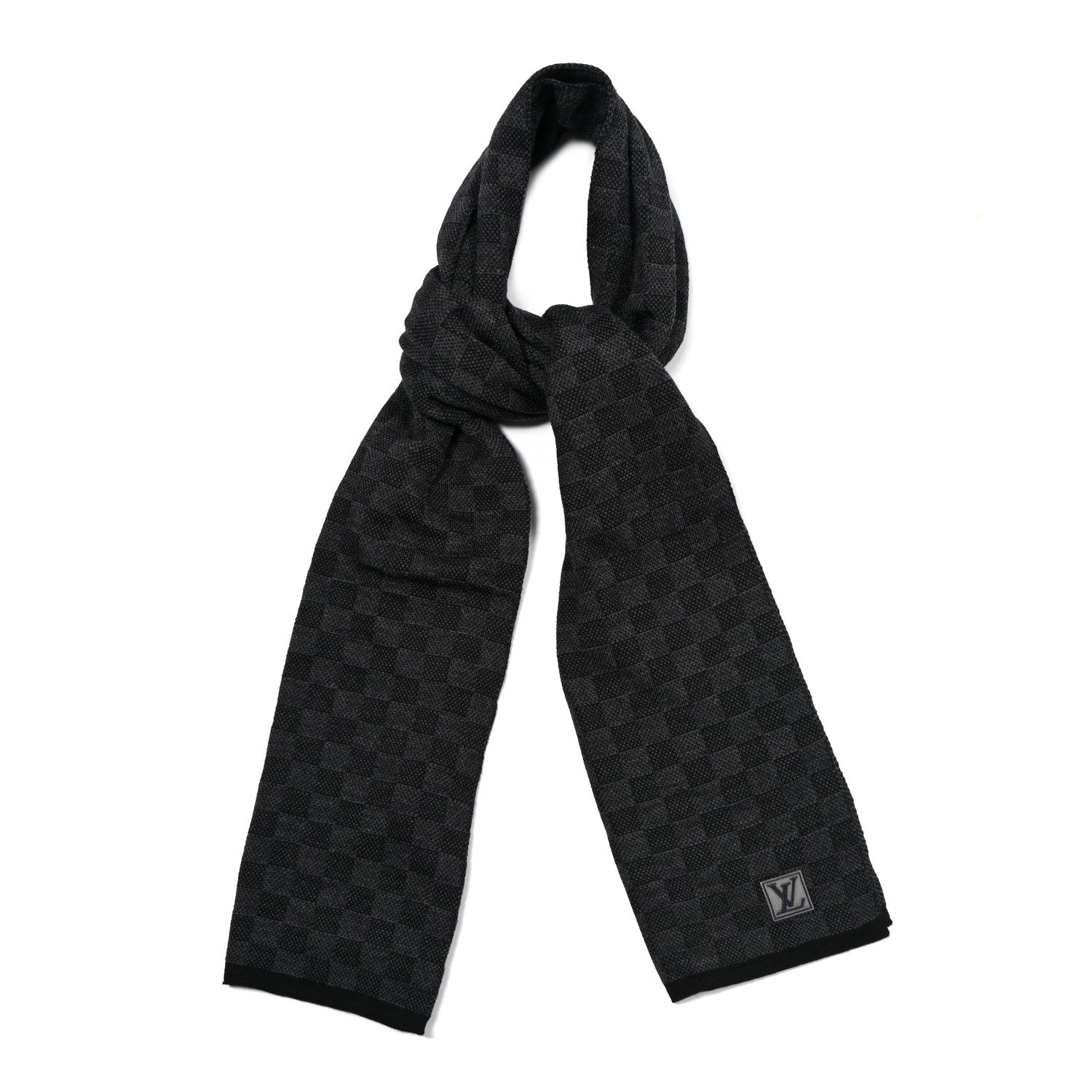 Louis Vuitton LOUIS VUITTON Wool Petit Damier Graphite Scarf Black 1 of 3